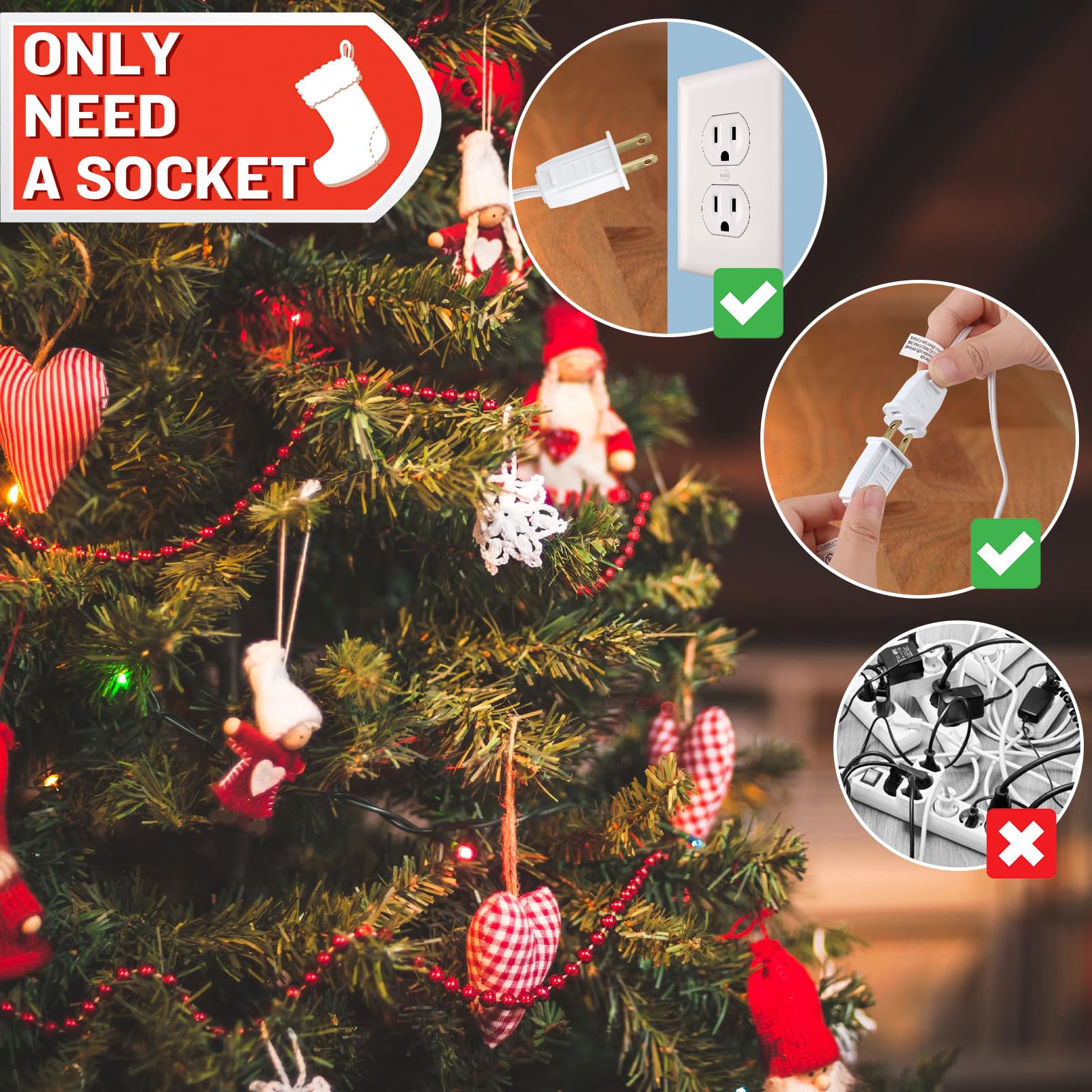 Sousery Christmas Village Lights - 10 LED Warm-White Bulbs, C7 Light Cord for Holiday Decorations, Model DP-3315, White