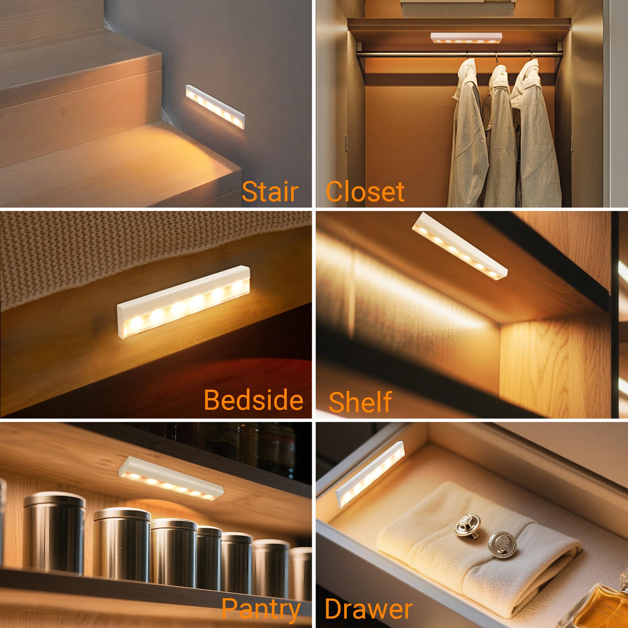 maylit 4 Pack Motion Sensor Closet Lights, Battery Operated, Wireless LED Bar, Warm White, Magnetic Stick-On for Indoor Use