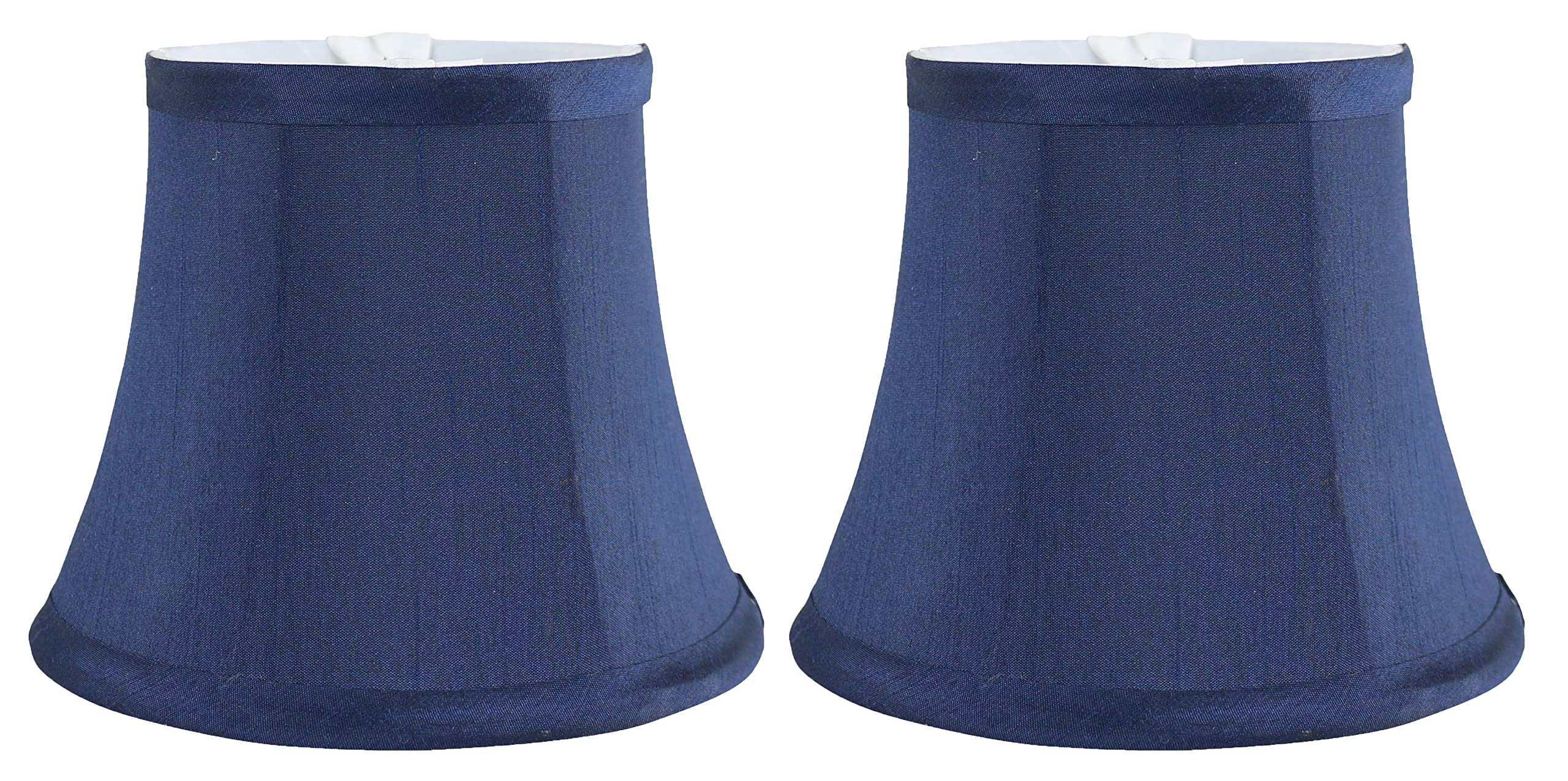 MERIVILLE Set of 2 Blue Faux Silk Chandelier Lamp Shades, Softback Bell Shape, Clip-On Fitter, 4in x 6in x 5”