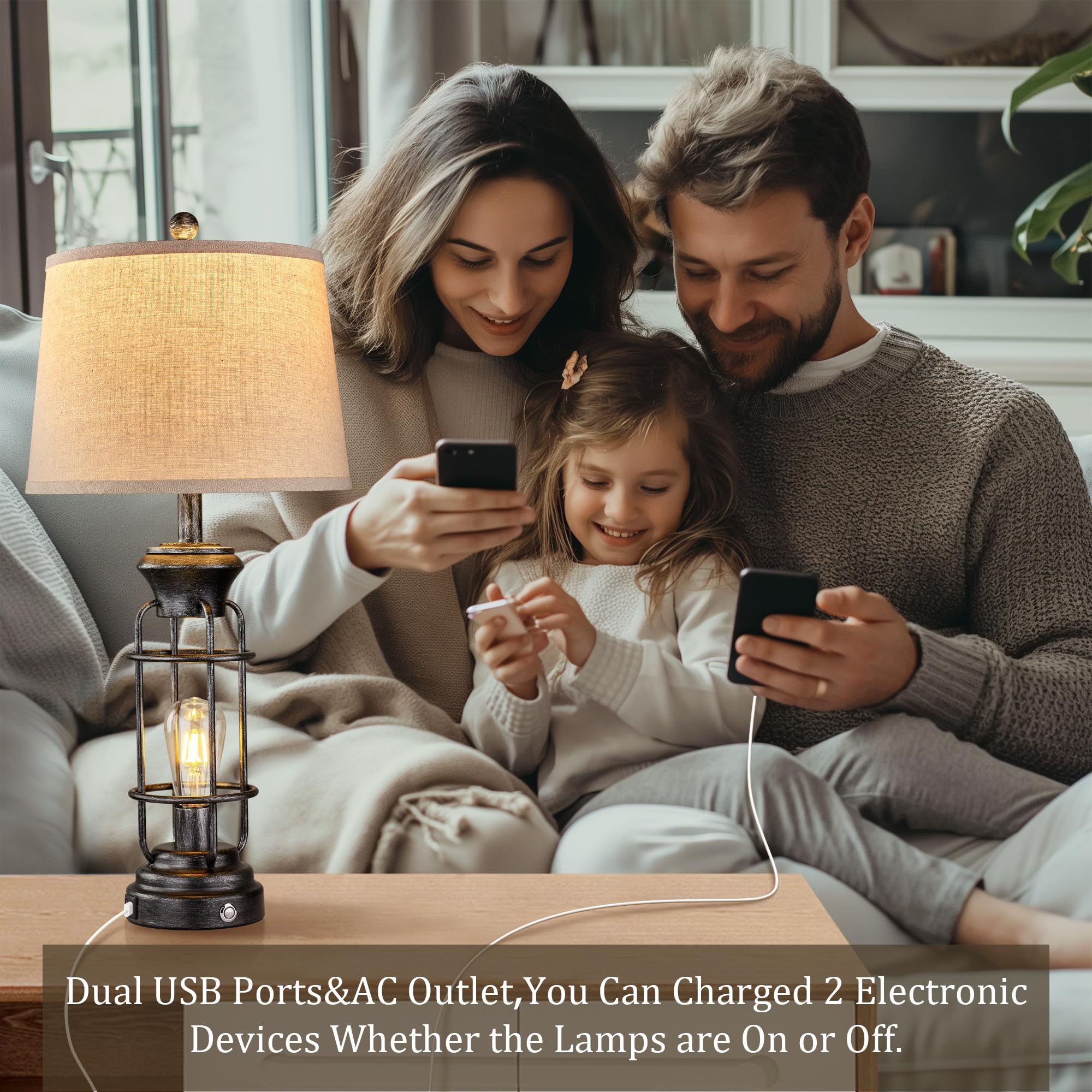 Reaketon 29.3'' Table Lamp For Living Room With Usb Charging Ports, Tall Table Lamp Set Of 2,3-Way Dimmable Lamps For Bedroom, B