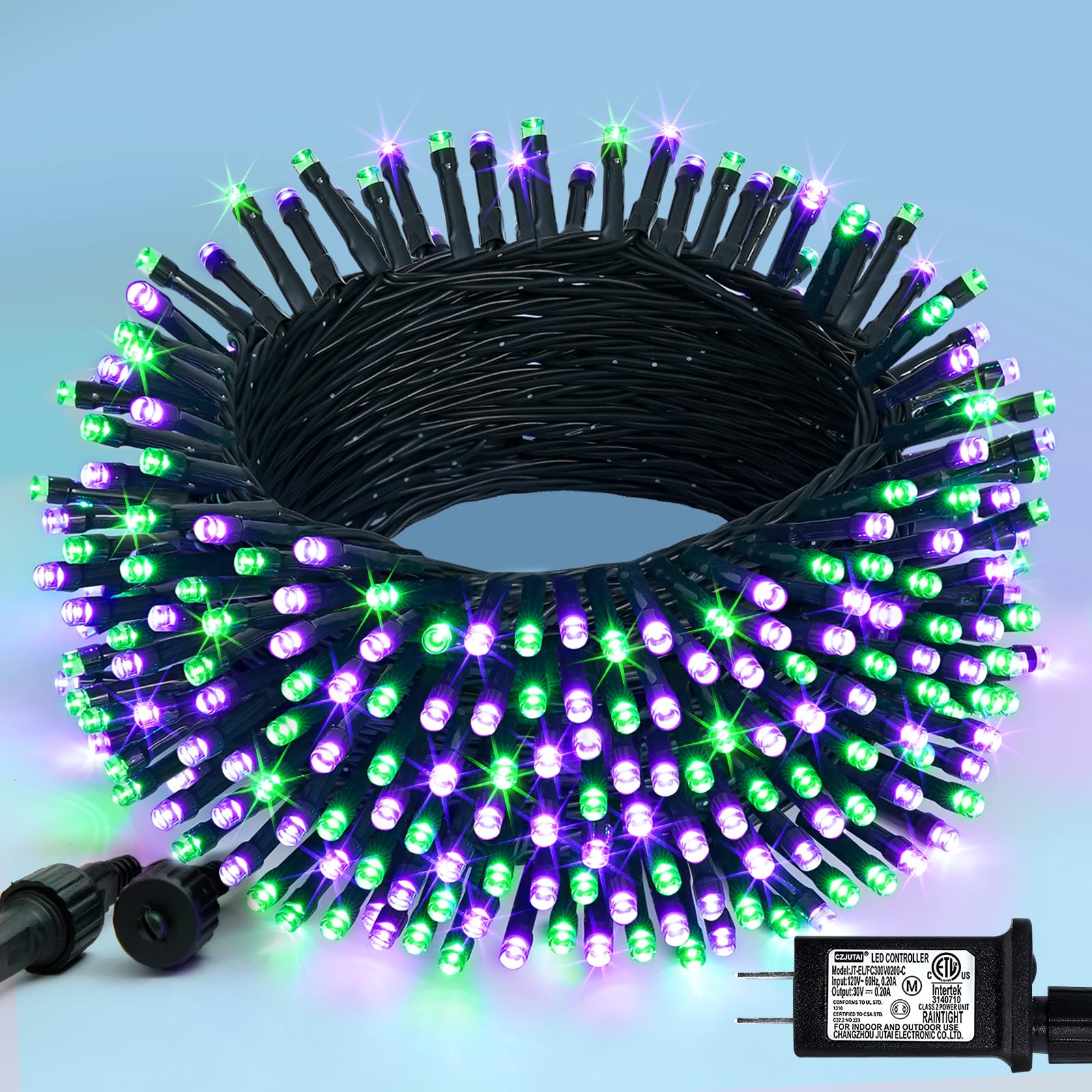 JMEXSUSS Halloween String Lights, 200 LED, 66ft Connectable, Purple and Green, 8 Modes, Waterproof for Indoor/Outdoor Decor