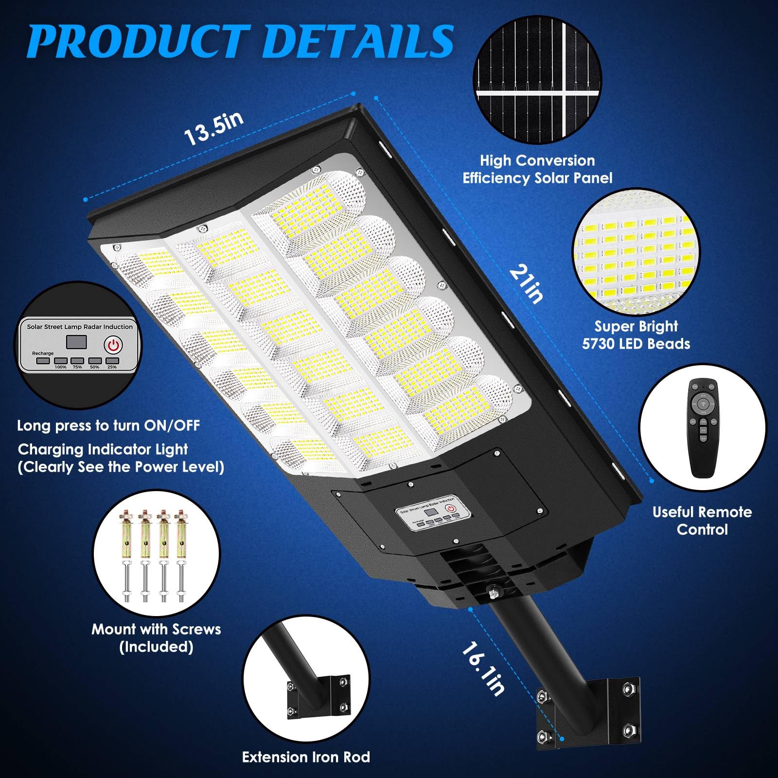 Brightever Solar Street Lights Outdoor 5000W 500000LM Black 2-Pack with Motion Sensor and Remote Control