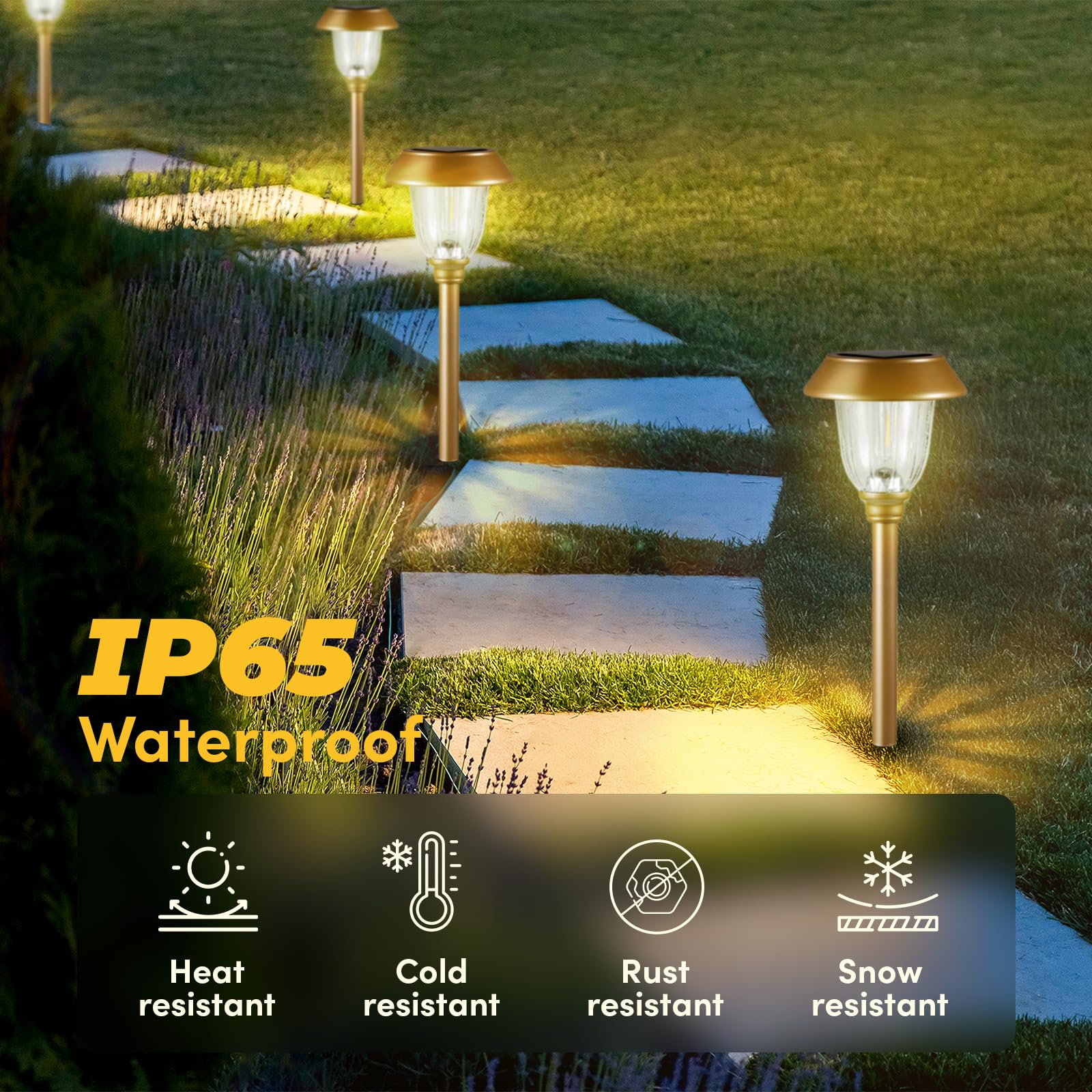 Maggift Solar Pathway Lights Outdoor Waterproof 6 Pack 25 Lumen, Stainless Steel & Glass Solar Garden Lights, Auto On/Off Solar