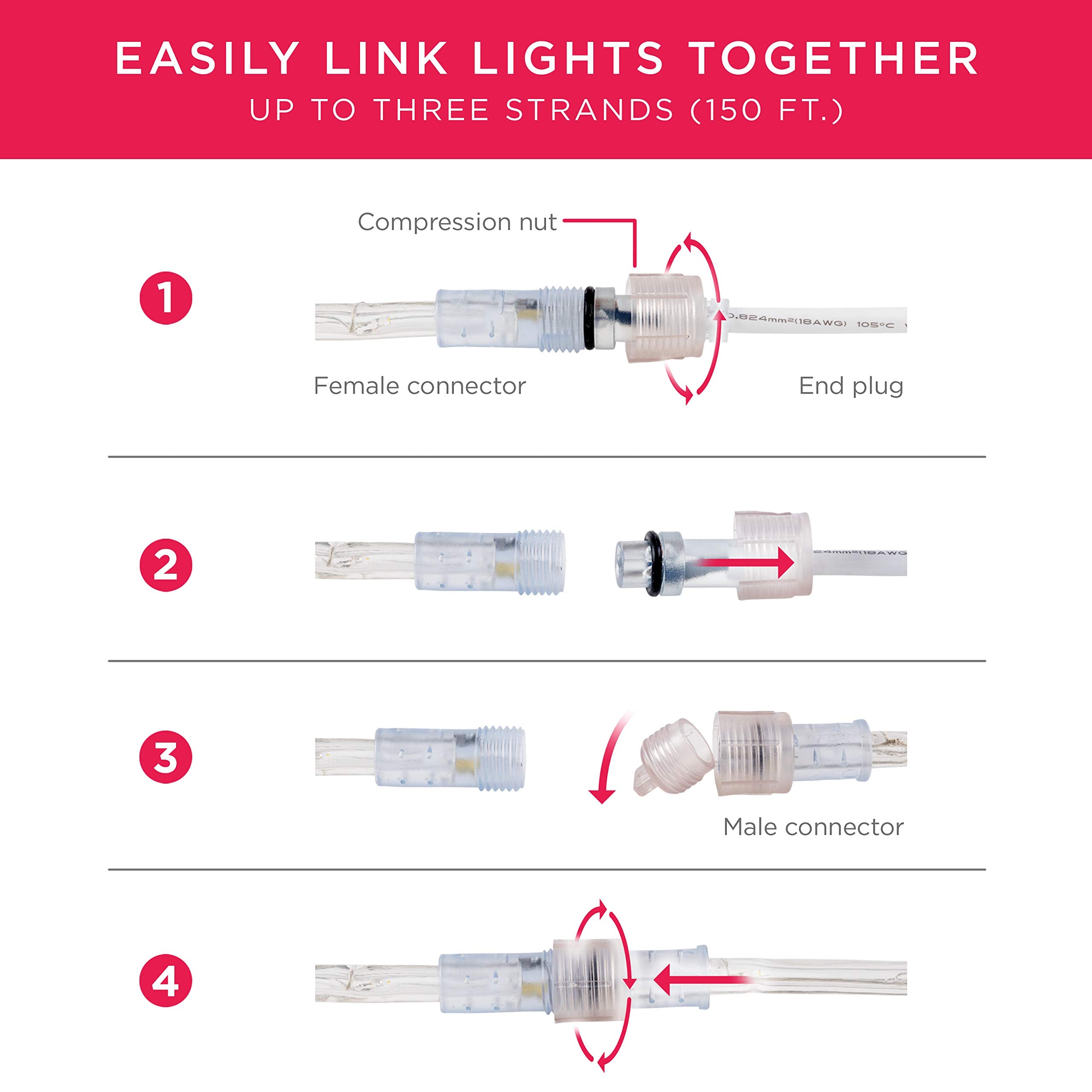 Ultrapro 16Ft Led Rope Lights, Cool White 5000K, Waterproof, Indoor/Outdoor String Lights