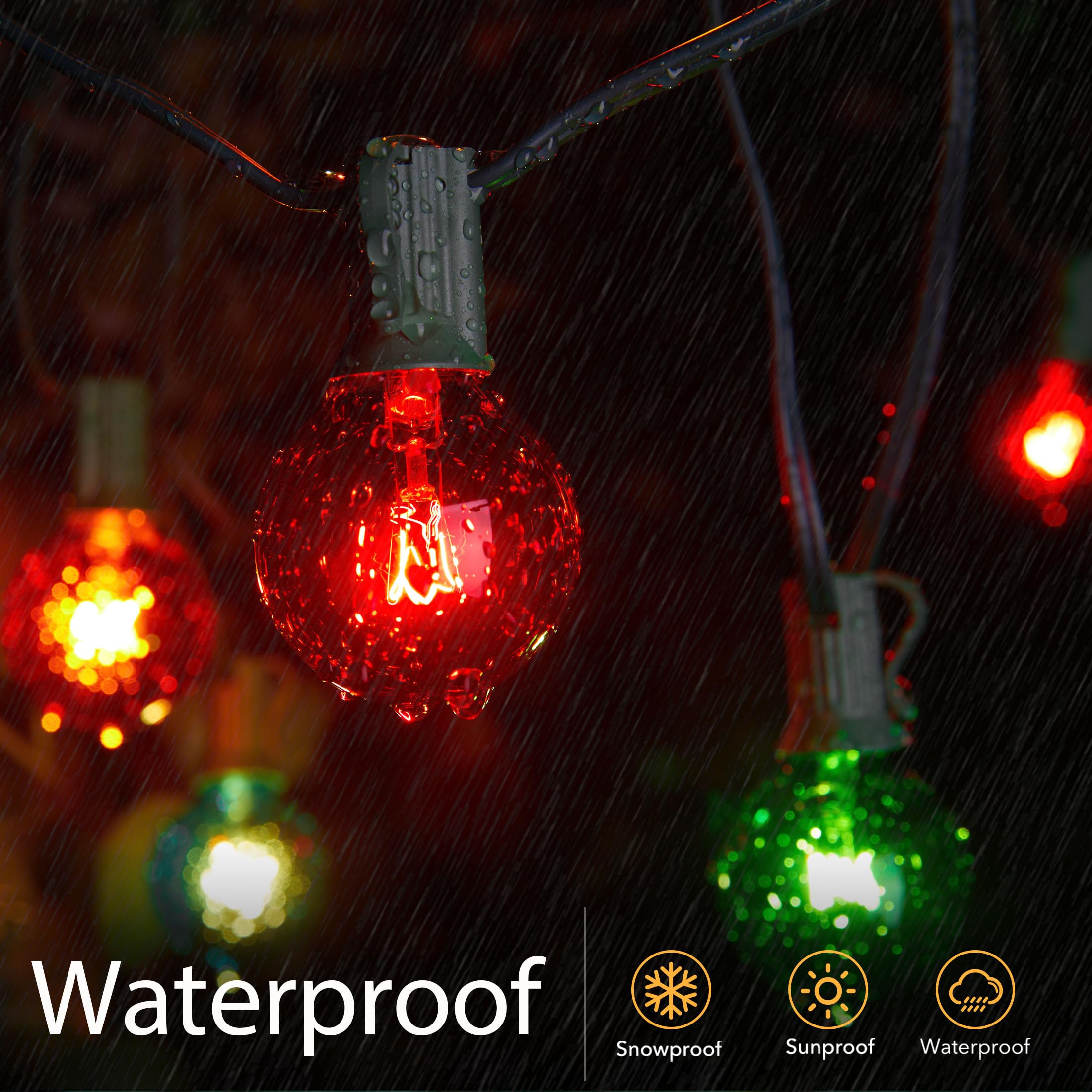 Brightown 50 Pack G40 Colorful Incandescent Bulb, Vintage Globe Replacement Light Bulb For Christmas Lights, 5 Watt E12 C7 Candelabra Base For Patio Yard Garden Holiday Xmas Decoration