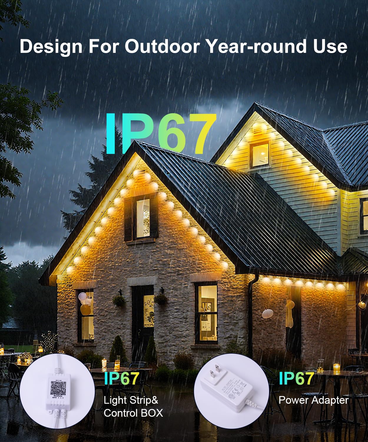 MuliVid 150Ft Smart RGB Outdoor Lights, IP67 Waterproof, Multicolor, Model LX20250312-45M for Christmas, Halloween, and Parties