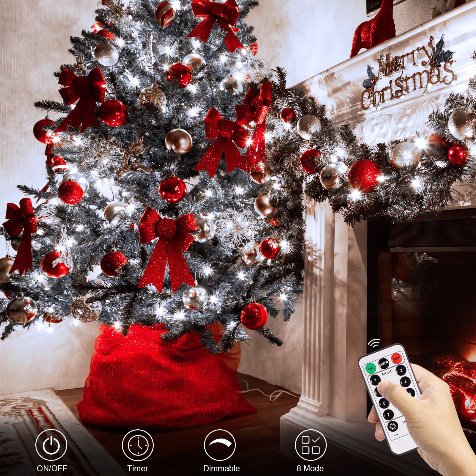 Echosari [2 Pack Battery Operated Christmas Lights 16Ft Green Wire 50 Led Fairy String Light With Remote, Timer, 8 Modes, Dimmable For Indoor Outdoor Xmas Tree Wedding Party Decoration (Cool White)