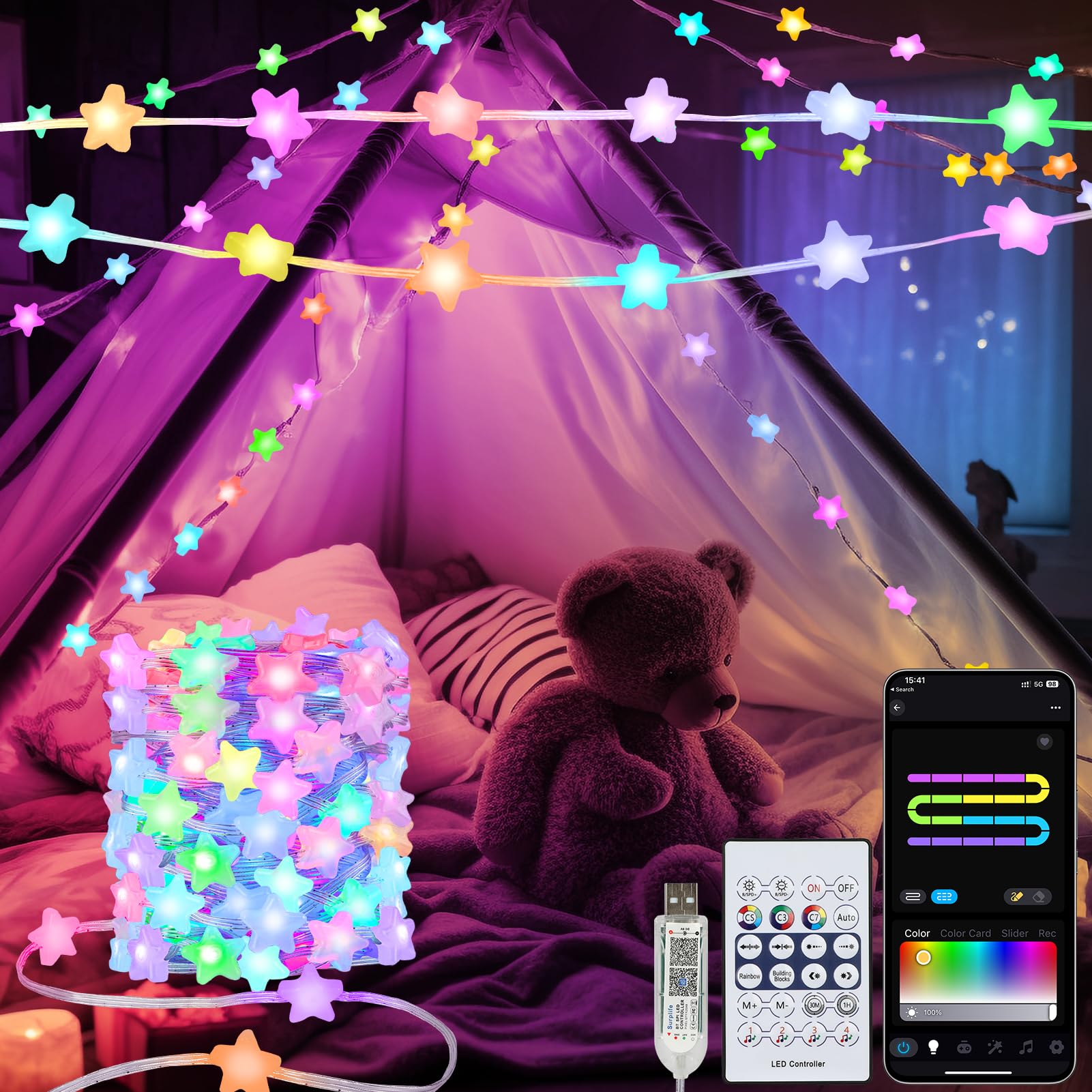 echosari Smart Star Fairy Lights RGB 33Ft, App & Remote Control, Music Sync, Model S01-ES-10M-StarL