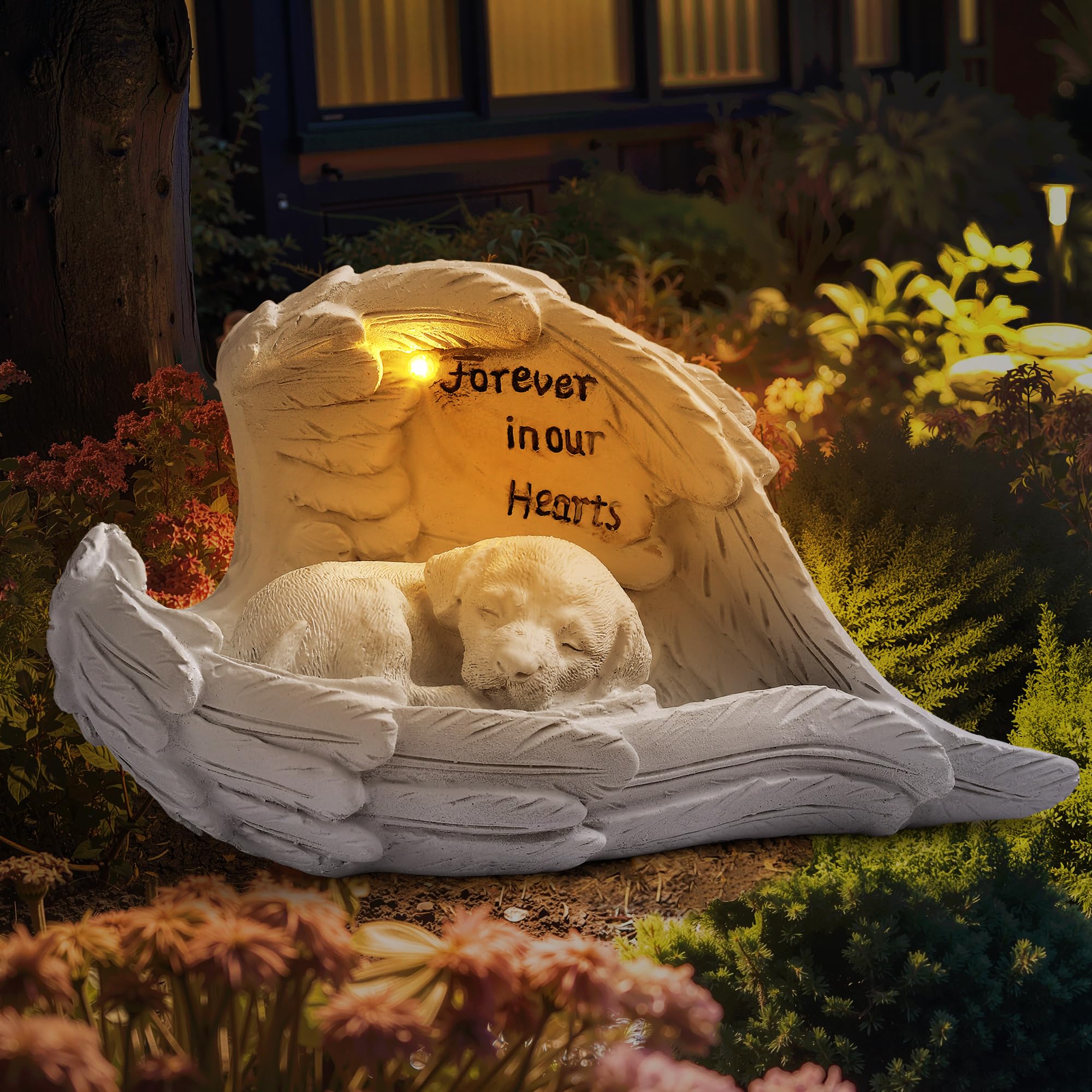 Zhiyo-Gd Pet Dog Solar Garden Memorial Statue - Outdoor Resin Angel Puppy With Solar Light  Guardian Angel Dog Memorial Gift For Patio  Lawn  Yard  Or Garden Christmas Decor