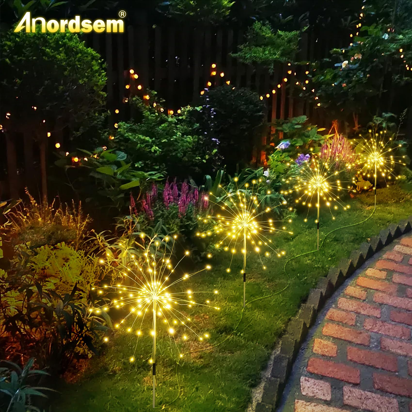 Anordsem Solar Garden Lights Outdoor Waterproof: Fireworks String Light Smart For Yard Decorative Outside - Led Sparkler Lamp 8