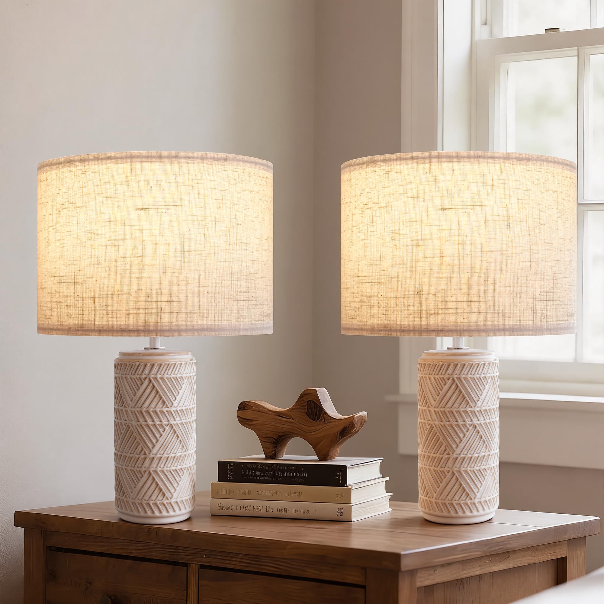Aekenr Bedroom Table Lamp Set of 2 for Home and Modern Farmhouse Decor, White Ceramic Bedside Lamps for Living Room and Bedrooms