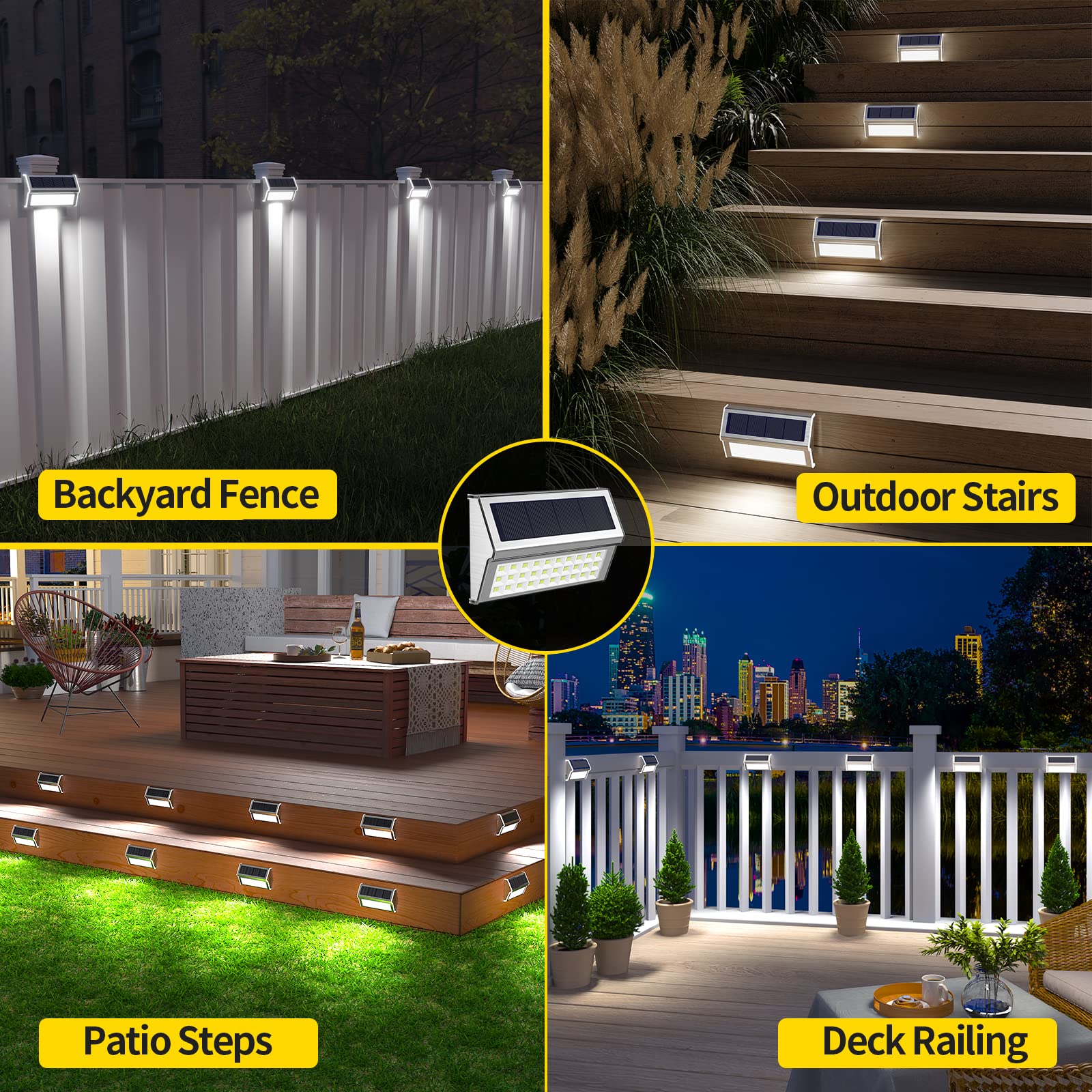 Roshwey Solar Lights Outdoor, 10 Pack 30 Led Fence Lights Waterproof Solar Powered Deck Post Lamps Stainless Steel Outside Step