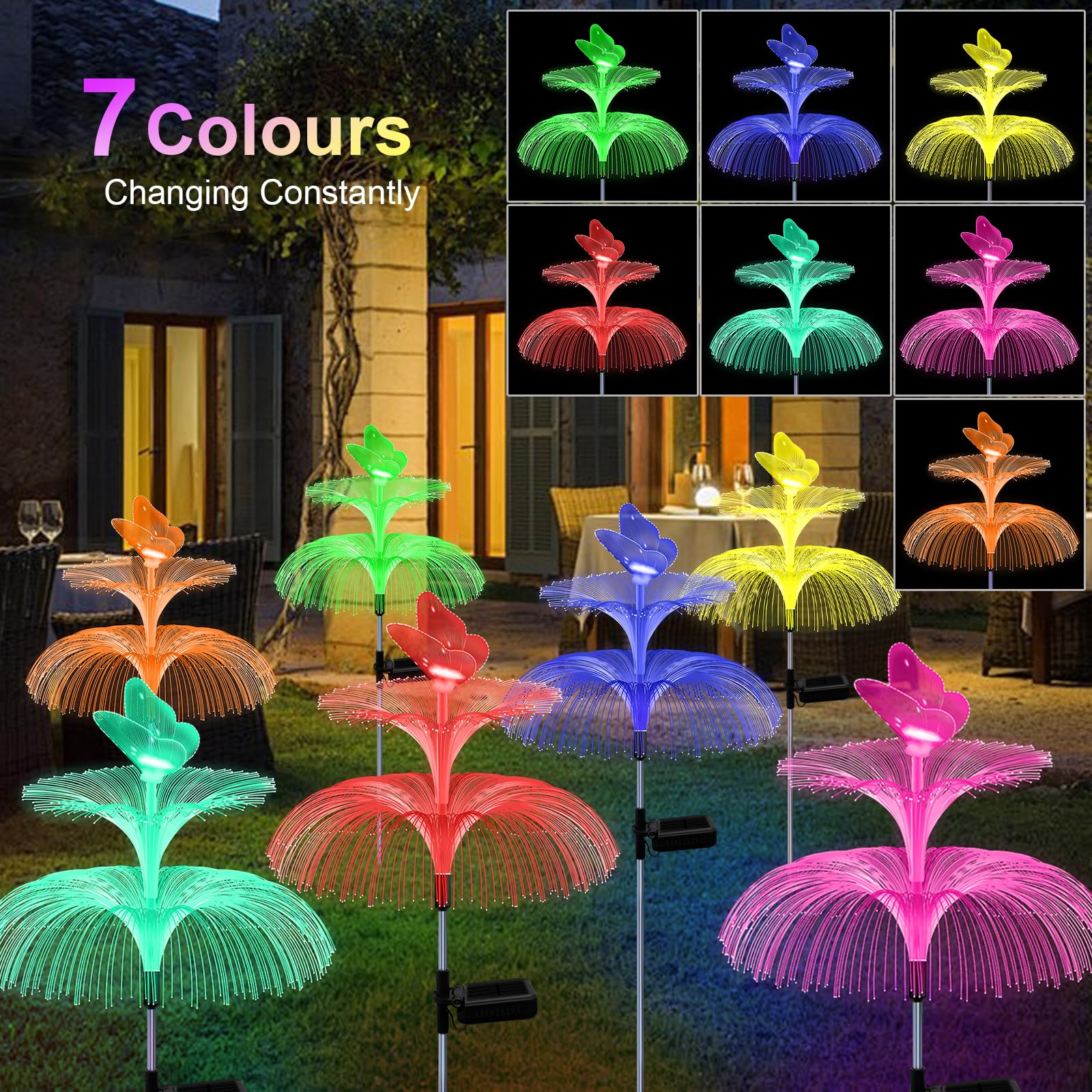 4 Pack Solar Garden Lights, Gardening Birthday Gifts For Mom Grandma Women, Waterproof 7 Color Changing Jellyfish Lights With Bu