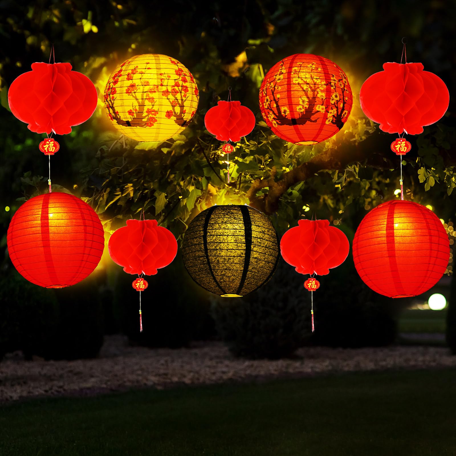 Tuanse LED Chinese New Year Lanterns - 30 Pcs Multi Size Red, White, Black Decorative Lights for Lunar New Year & Spring Festival