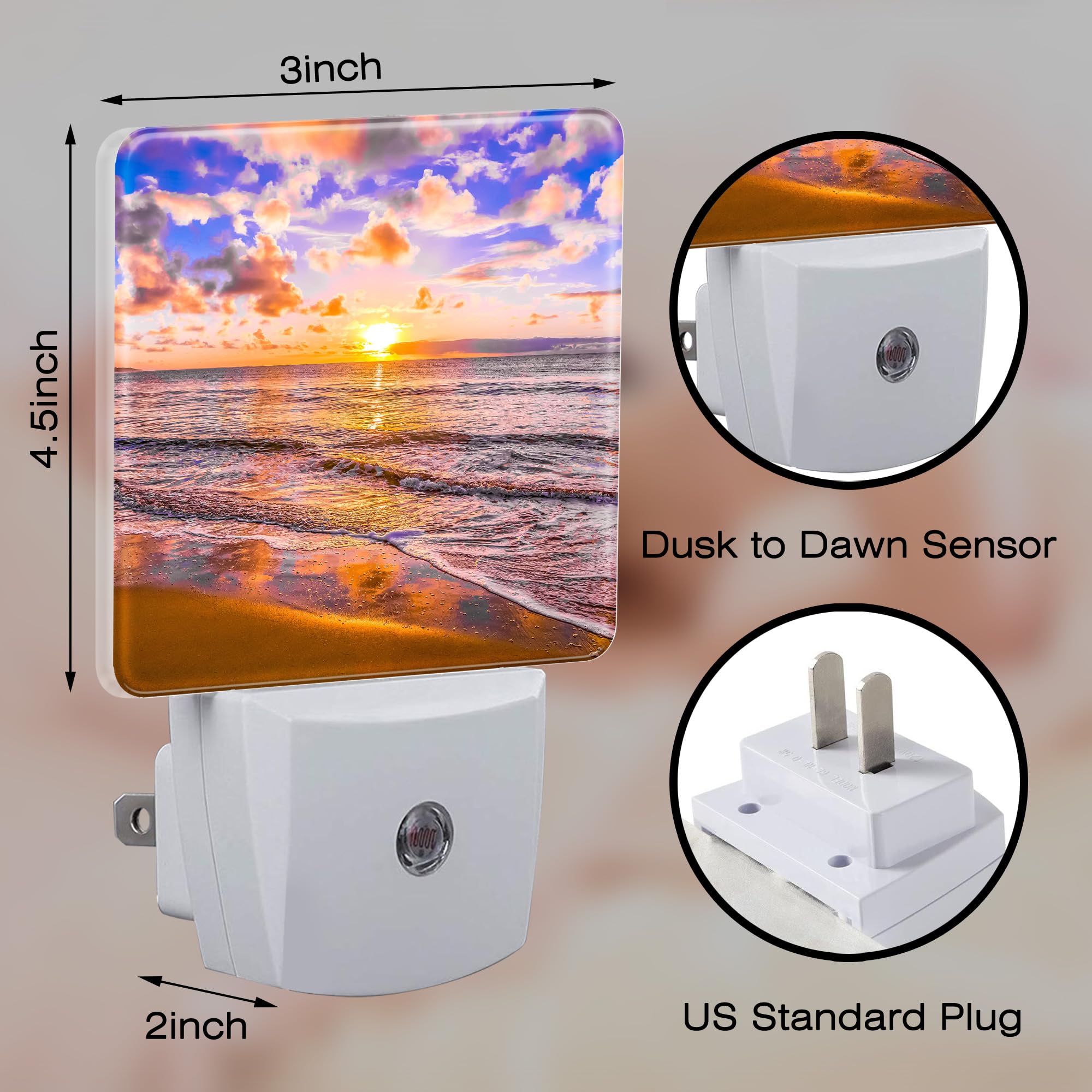 sndheke Sunset at Sea Night Light - Plug-in Nightlight with Dusk to Dawn Sensor, Energy Saving, Model SBD04, Color7