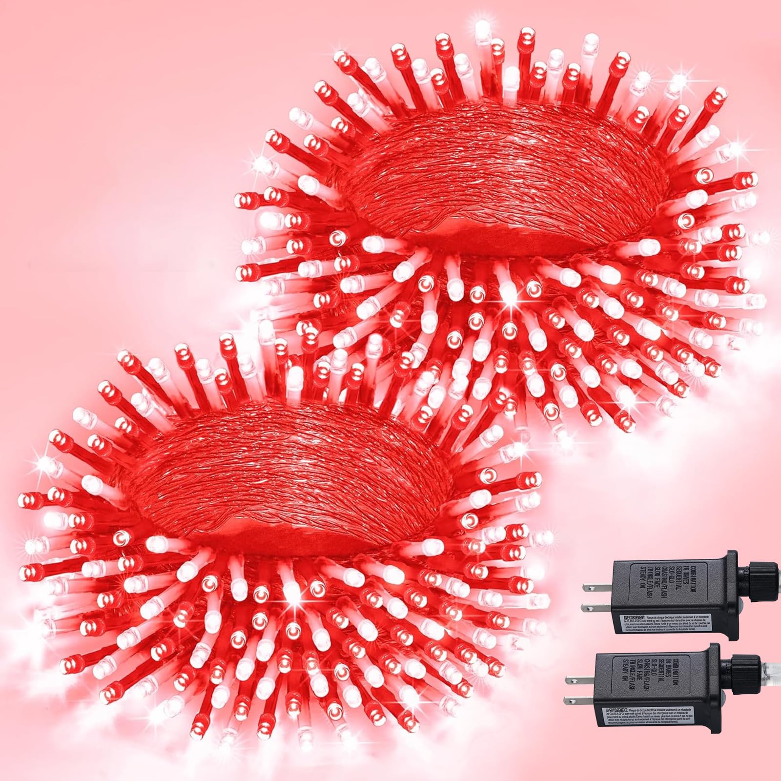 JMEXSUSS 100 LED Christmas String Lights, Red and White, 8 Modes, Connectable, Indoor/Outdoor, Model EXS-S-0100