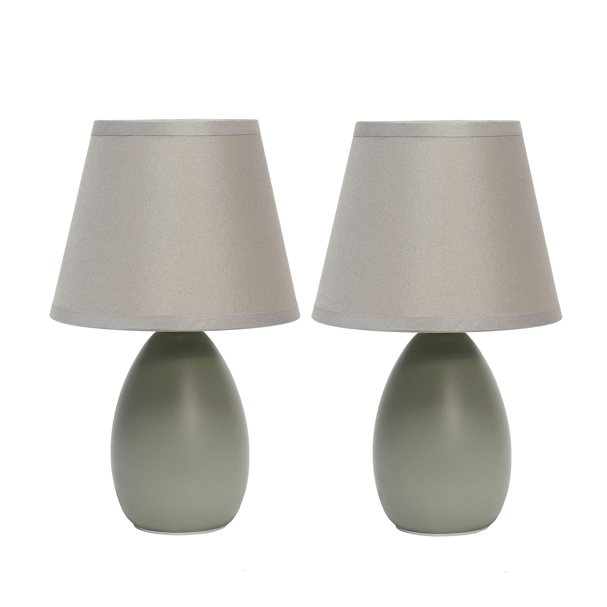 Creekwood Home 9.45&quot; Gray Ceramic Bedside Table Lamp Set With Tapered Drum Shade