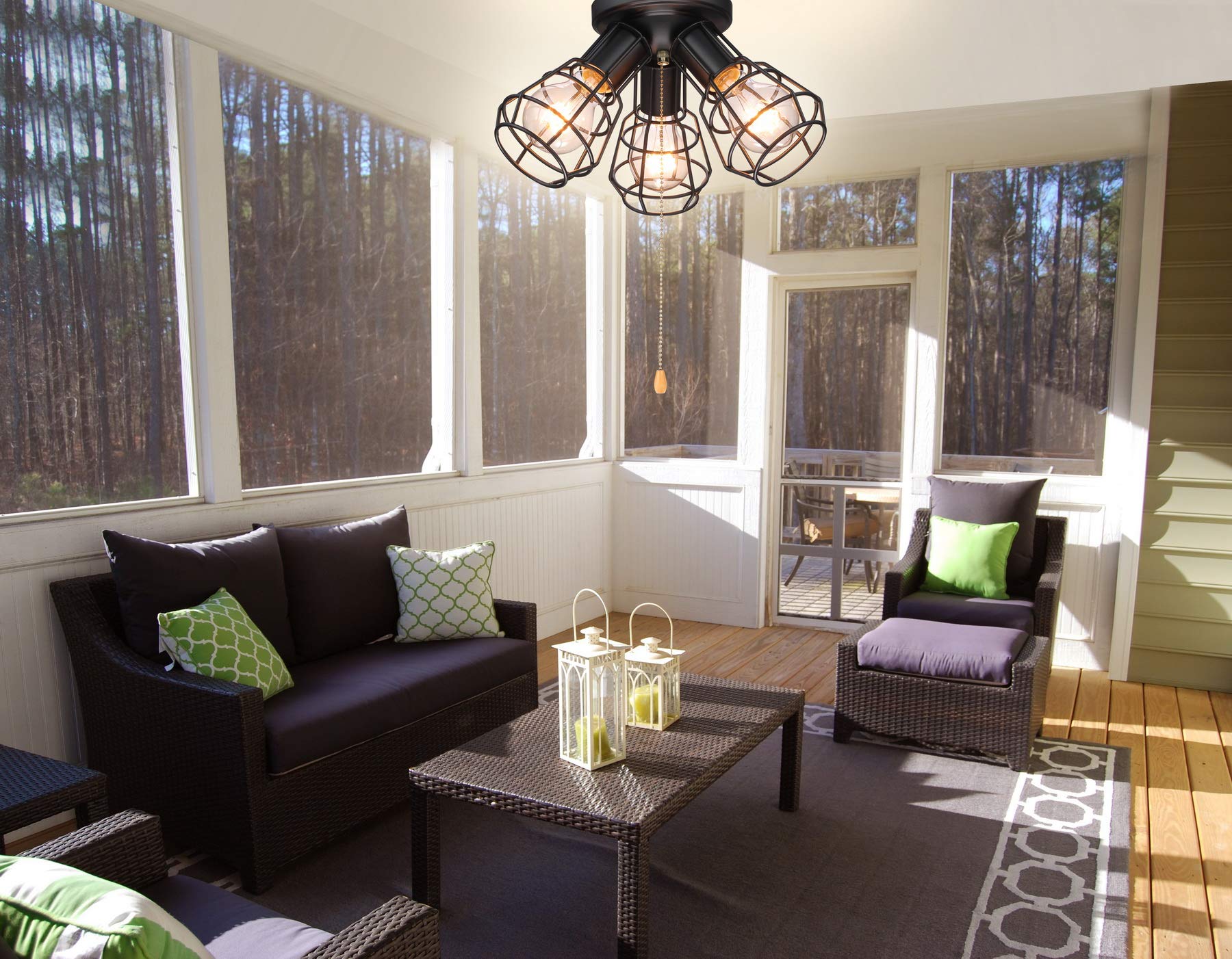 SPACETHREE 3-Light Industrial Semi Flush Mount Ceiling Light, Oil Black Metal Wire Cage, Model CL1902-3BK, 12 Inch