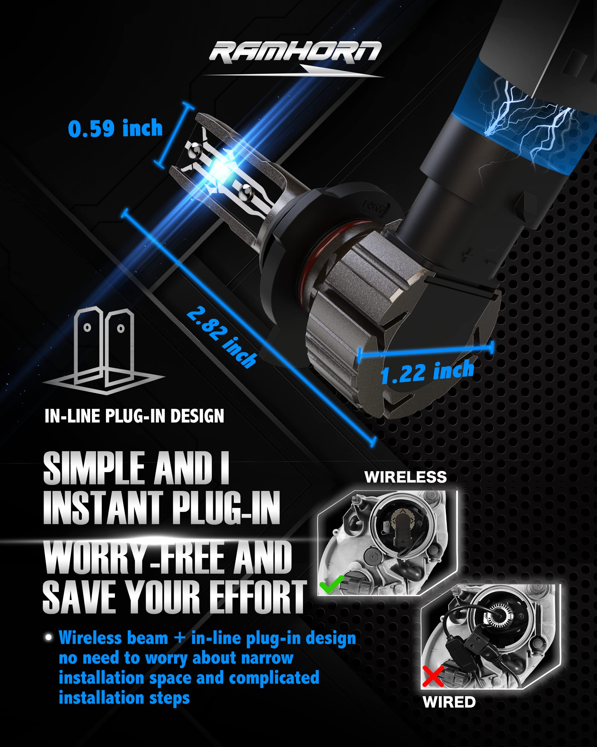 RAMHORN Fog Light 90/12, 6500K Xenon White, Wireless, Aluminum