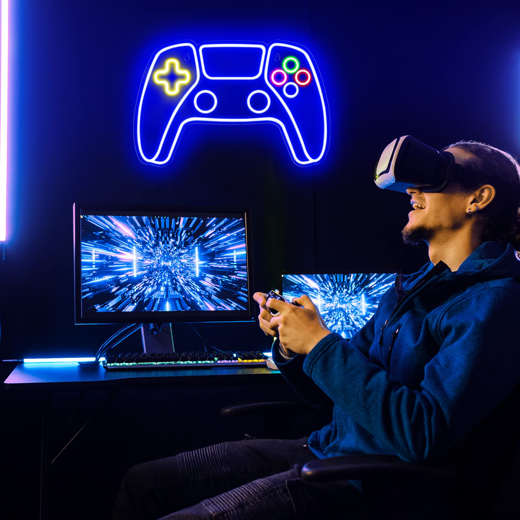 Kavaas Blue Neon Gamer Sign - Led Controller Wall Decor For Teen Boys Gaming Room