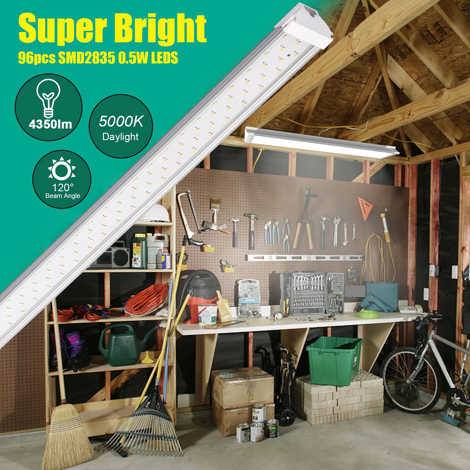 SZHLUX 6 Pack LED Shop Light 30W 4350LM 2FT White Aluminum Utility Ceiling Fixture