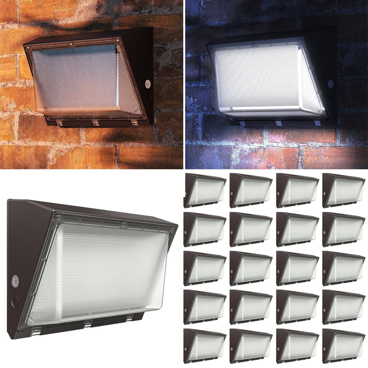 Sunco 20 Pack 120W LED Wall Pack Outdoor Dusk to Dawn Photocell Sensor Industrial Dimmable Waterproof Commercial Grade Security 