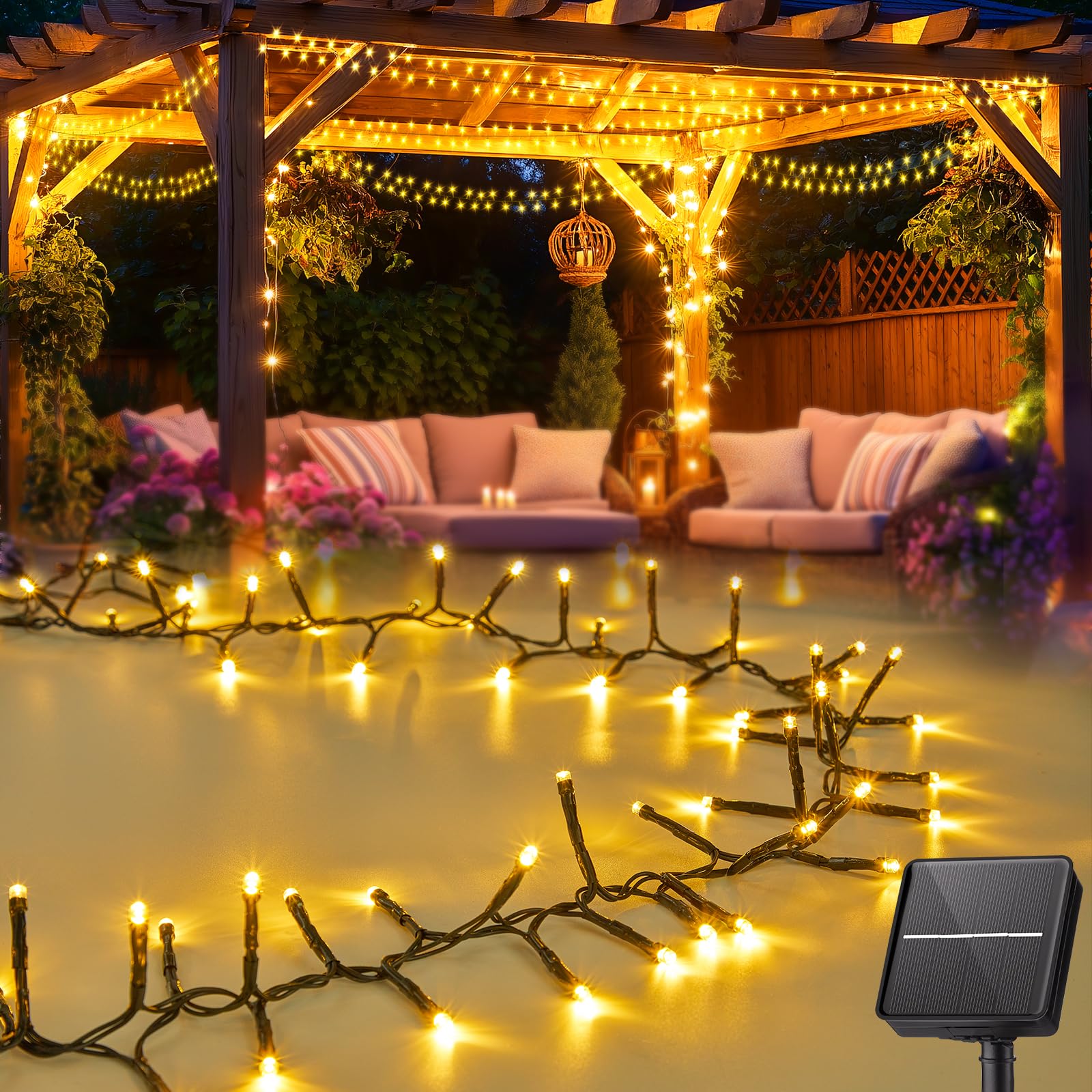Brightown Solar String Lights Outdoor Waterproof, 9.8Ft 120 LED Christmas Tree Lights with 8 Modes, Solar Christmas Lights Outdo