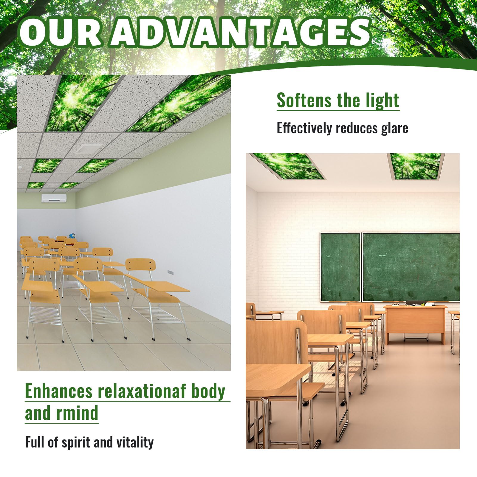 Patelai Fluorescent Light Cover Shade with 10 Magnets, 4 x 2 Feet, Green, Model PT-Patelai-133563 for Classroom and Office Decor