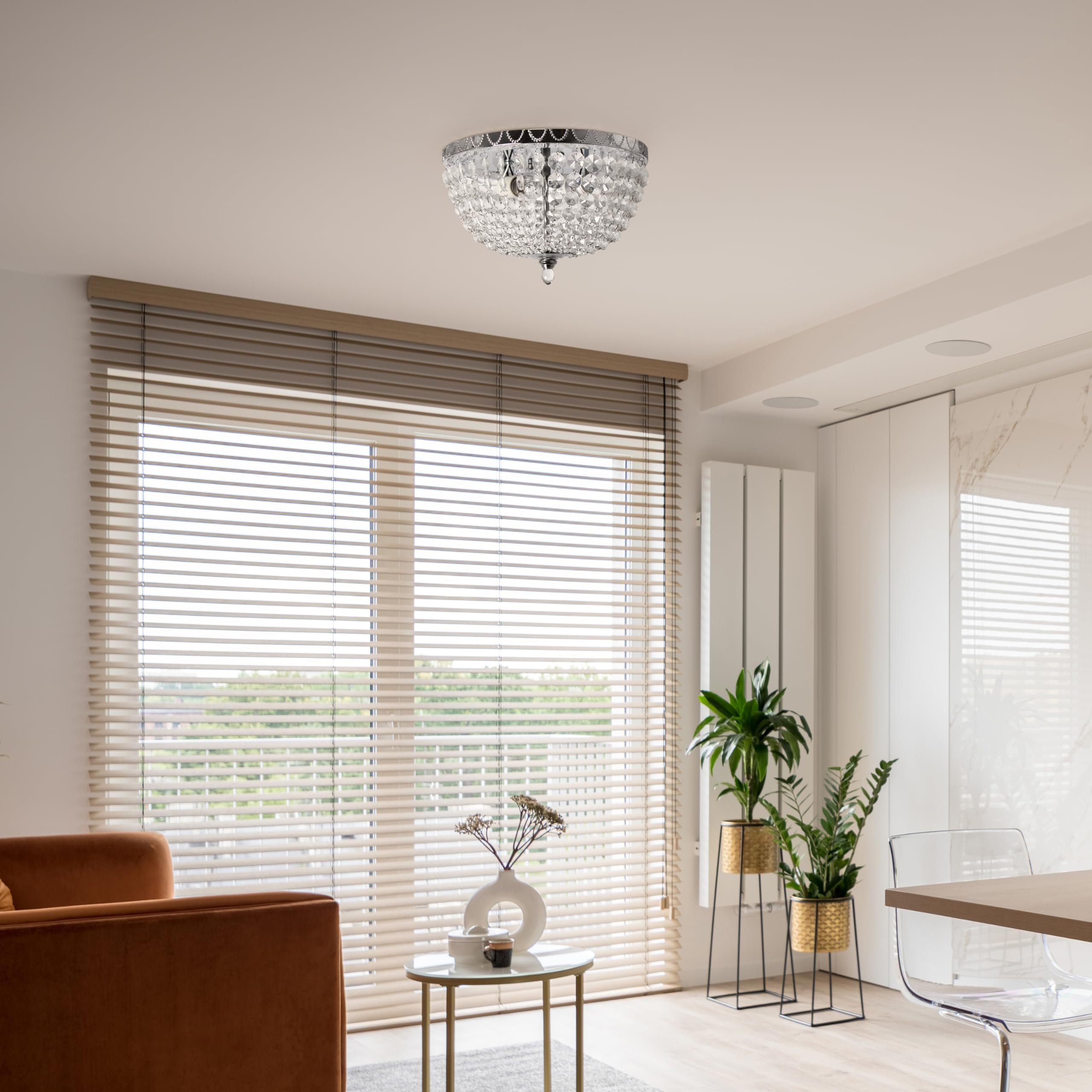 Elegant Designs FM1001-CHR Flushmount Ceiling Light, Crystal, Chrome, 13inx13inx8.25in