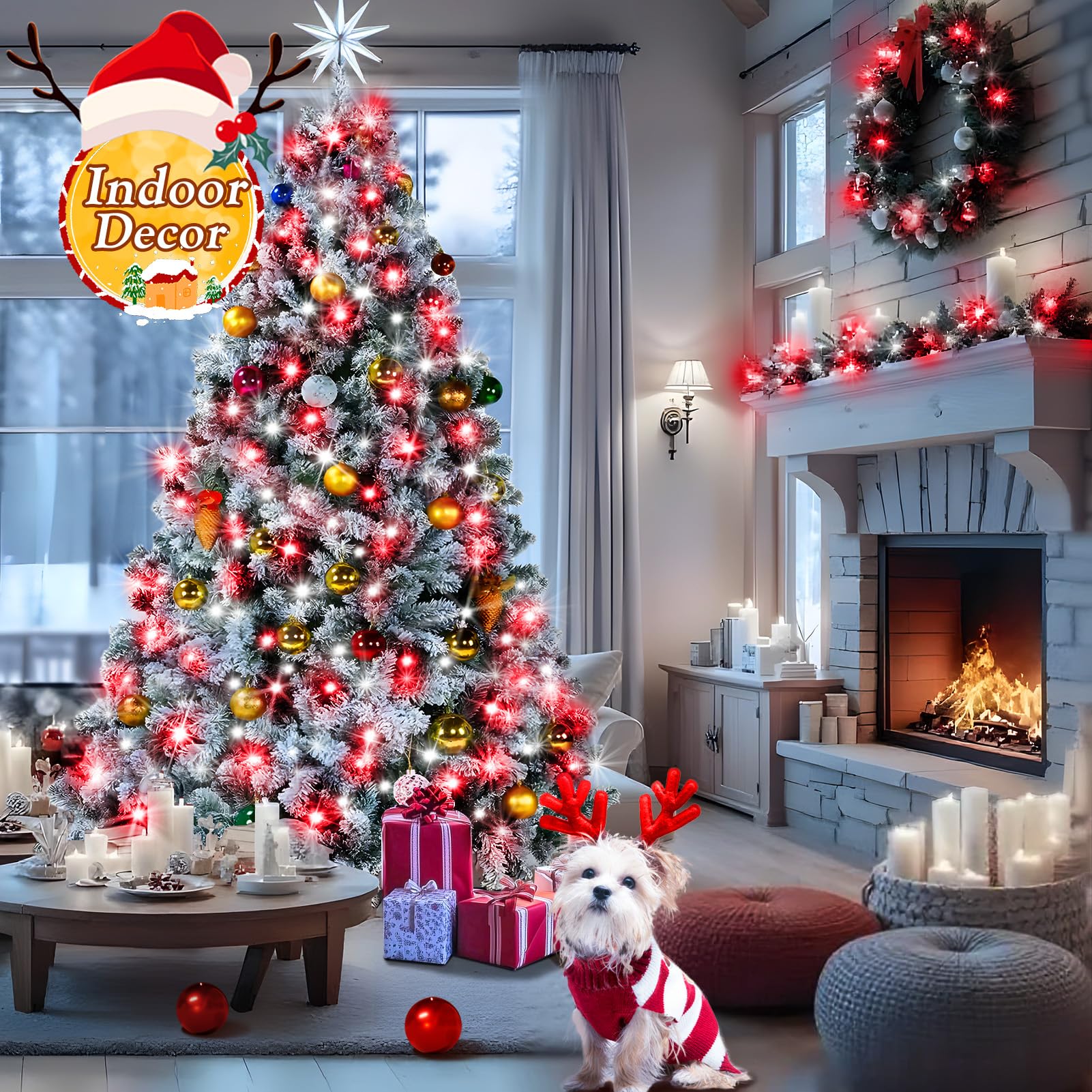 KNONEW 1000 LED Christmas String Lights - 403FT, Waterproof, 8 Modes, Red and White, Model KN-1000-LIG168-01
