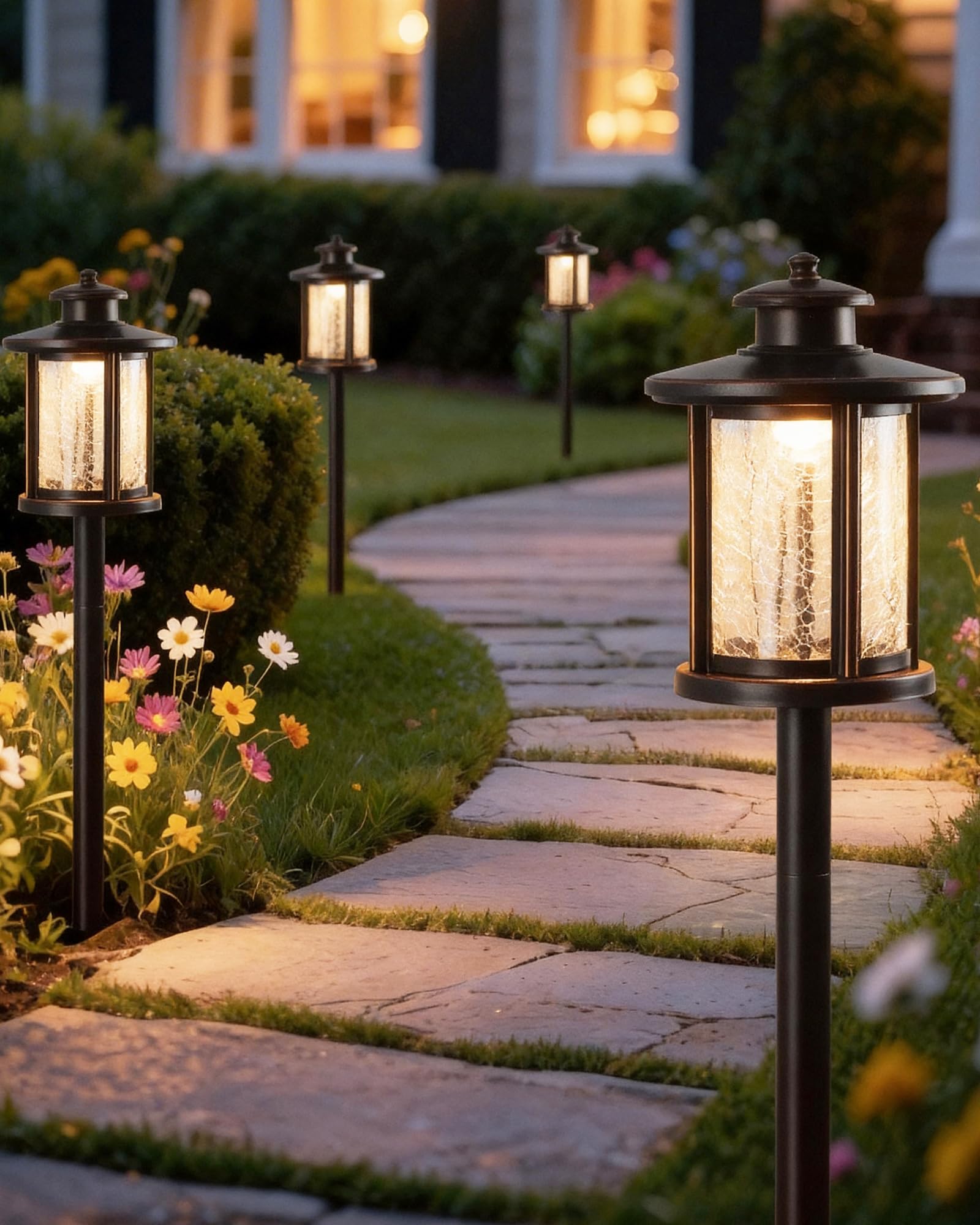 LITFIT Low Voltage Landscape Lighting, 12V 3.4W 155LM 3000K Outdoor Path Lights with Connectors, Crackled Shade, ORB Finish, Wat