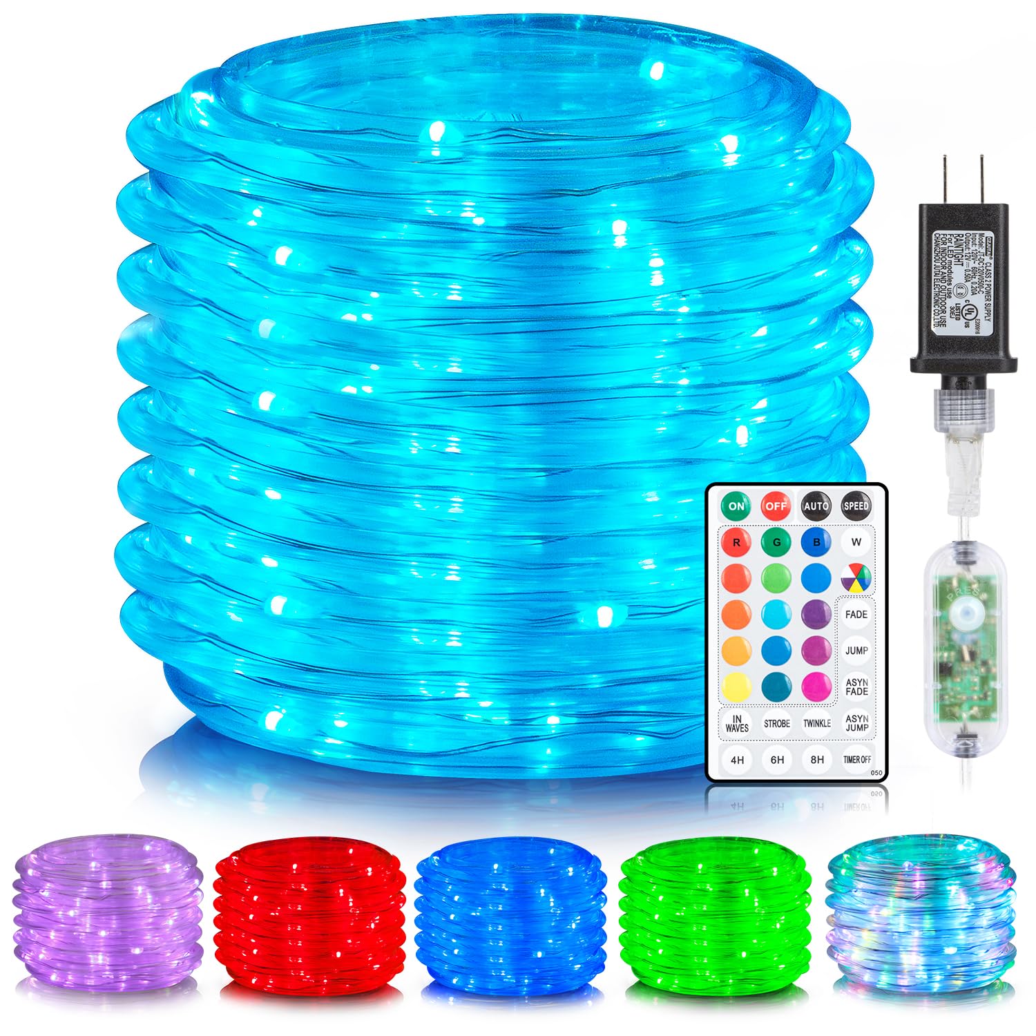 ANJAYLIA 300 LED Color Changing Rope Lights, 99FT, 16 Colors, Waterproof Outdoor String Lights with Remote