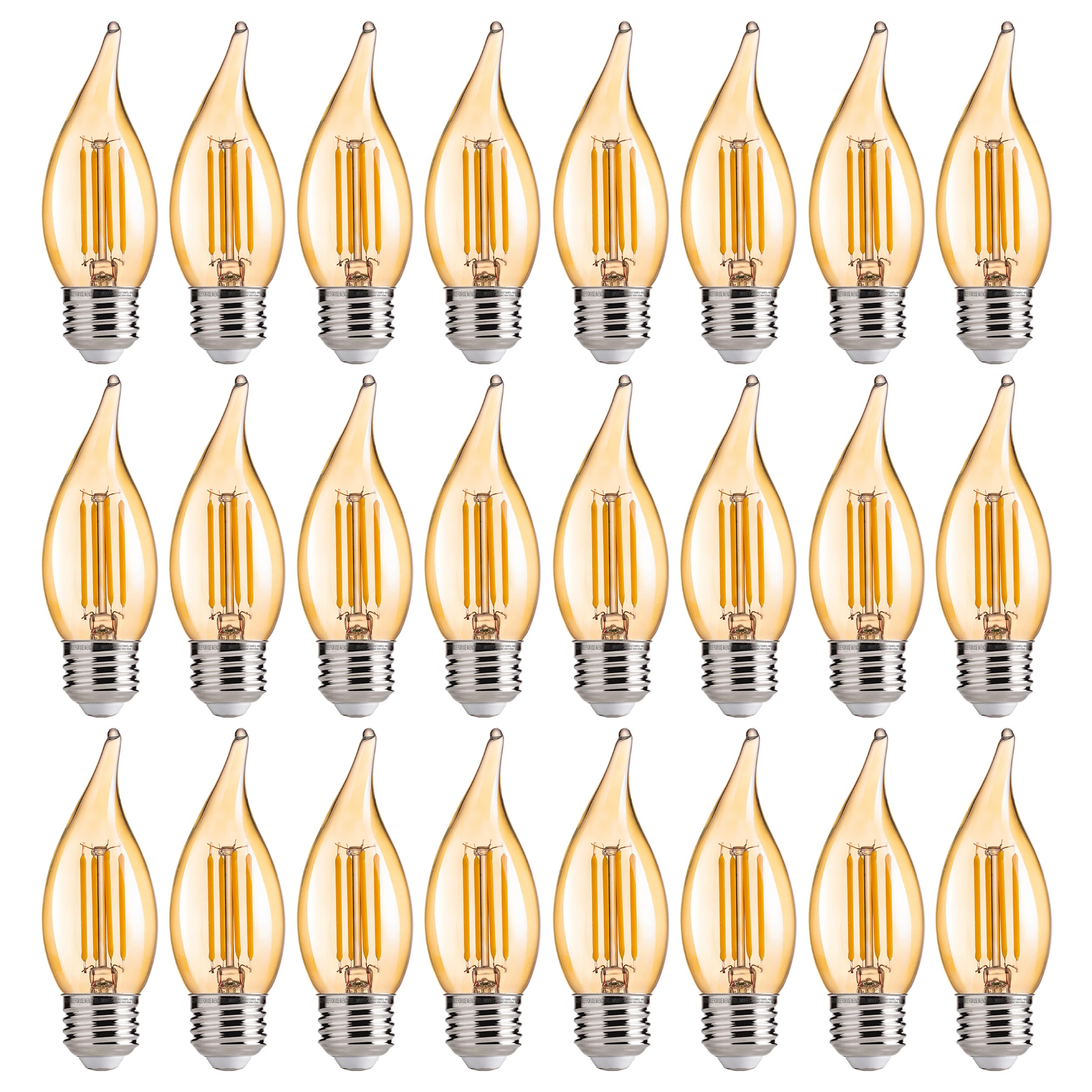 FLSNT CA11 LED Candelabra Bulbs, Dimmable, 40W Equivalent, 330LM, 2200K Warm White, Amber Glass, 24 Pack