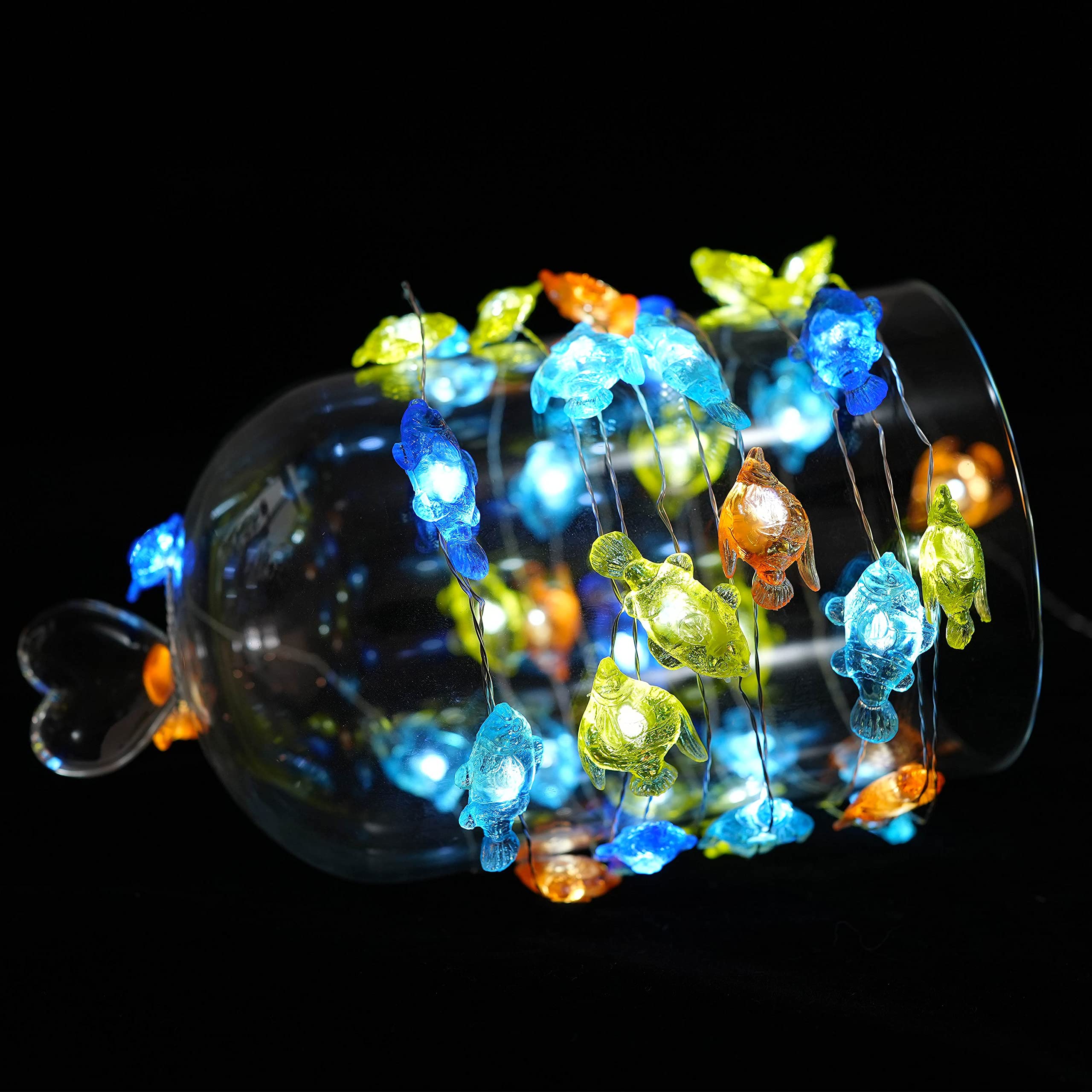 Decorman Tropical Fishes Decorative String Lights, 14Ft 40 Led 8 Modes Cool White Weatherproof Battery Operated Ocean Theme Lights For Bedrooms Parties Weddings Gardens With Remote And Timer