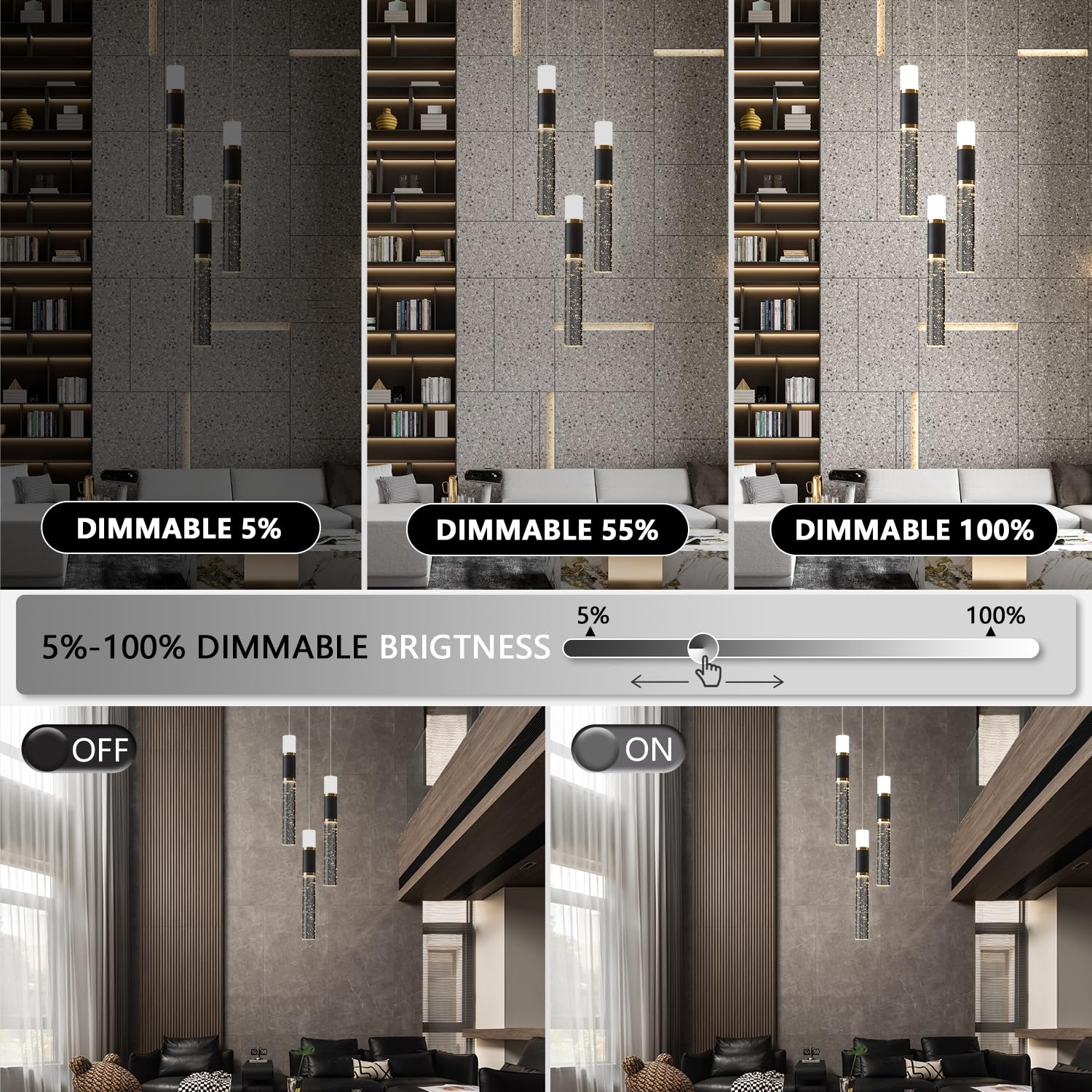 EMBRING 3-Light Modern Pendant Light for Kitchen Island Led Pendant Light Fixture Dimmable with Remote Control Black Gold Mini P