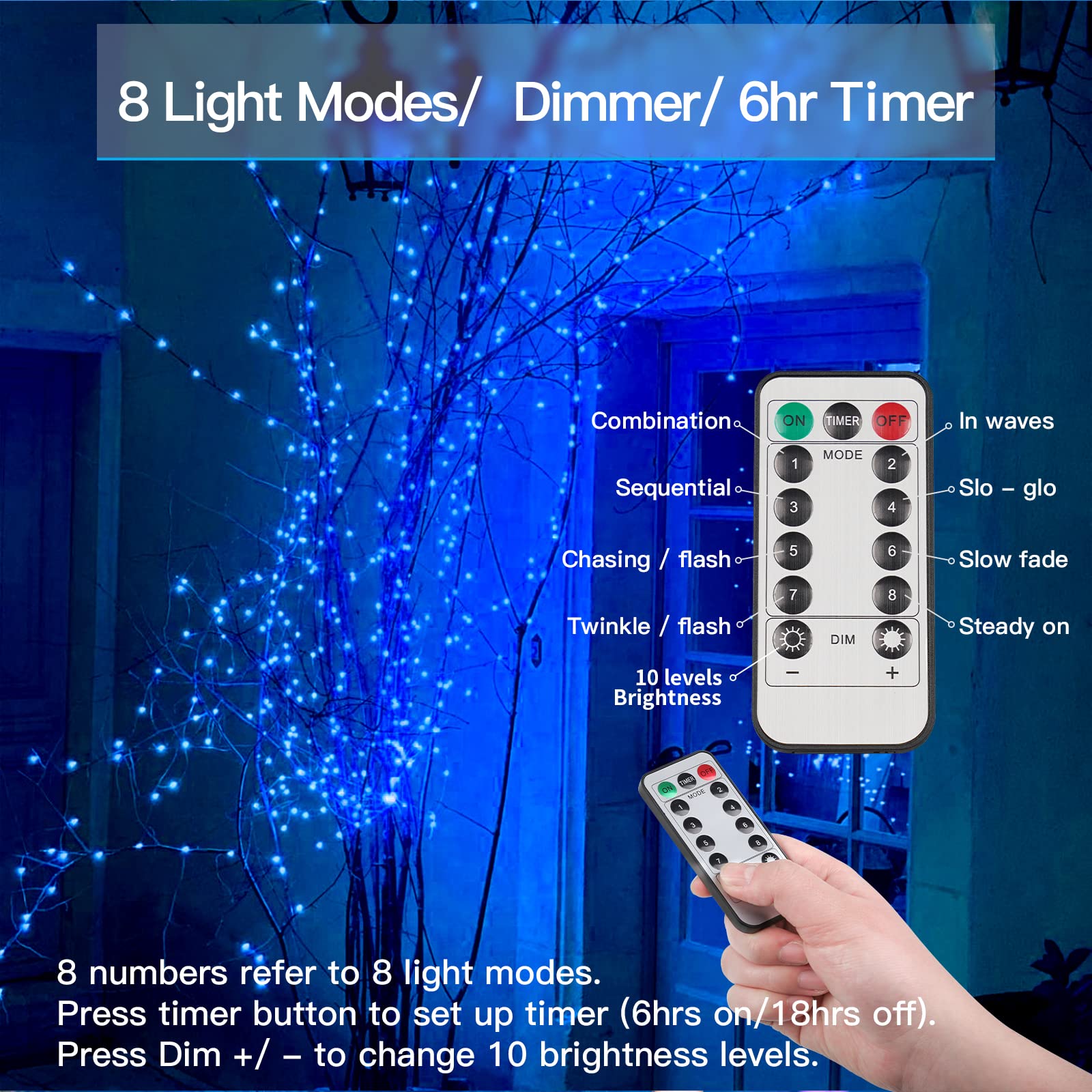 Suddus 33Ft 100 Led Outdoor String Lights, Blue Fairy Lights Battery Operated With Remote, Led Twinkle Lights For Bedroom, Backyard, Wedding, Tree, Mason Jar, Wall, Centerpiece, Christmas