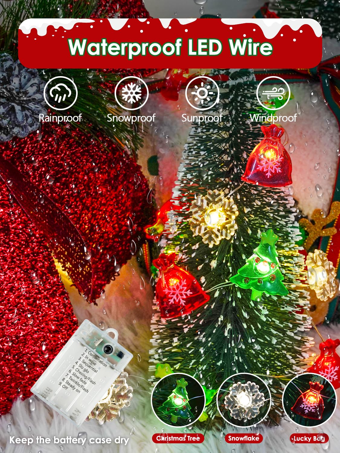 Christmas Decoration Lights  10Ft 30 Led Christmas Tree Snowflake Lucky Bag Fairy Lights Battery Operated With Remote  Twinkle String Light 8 Modes & Timer For Indoor Outdoor Xmas Party House Decor