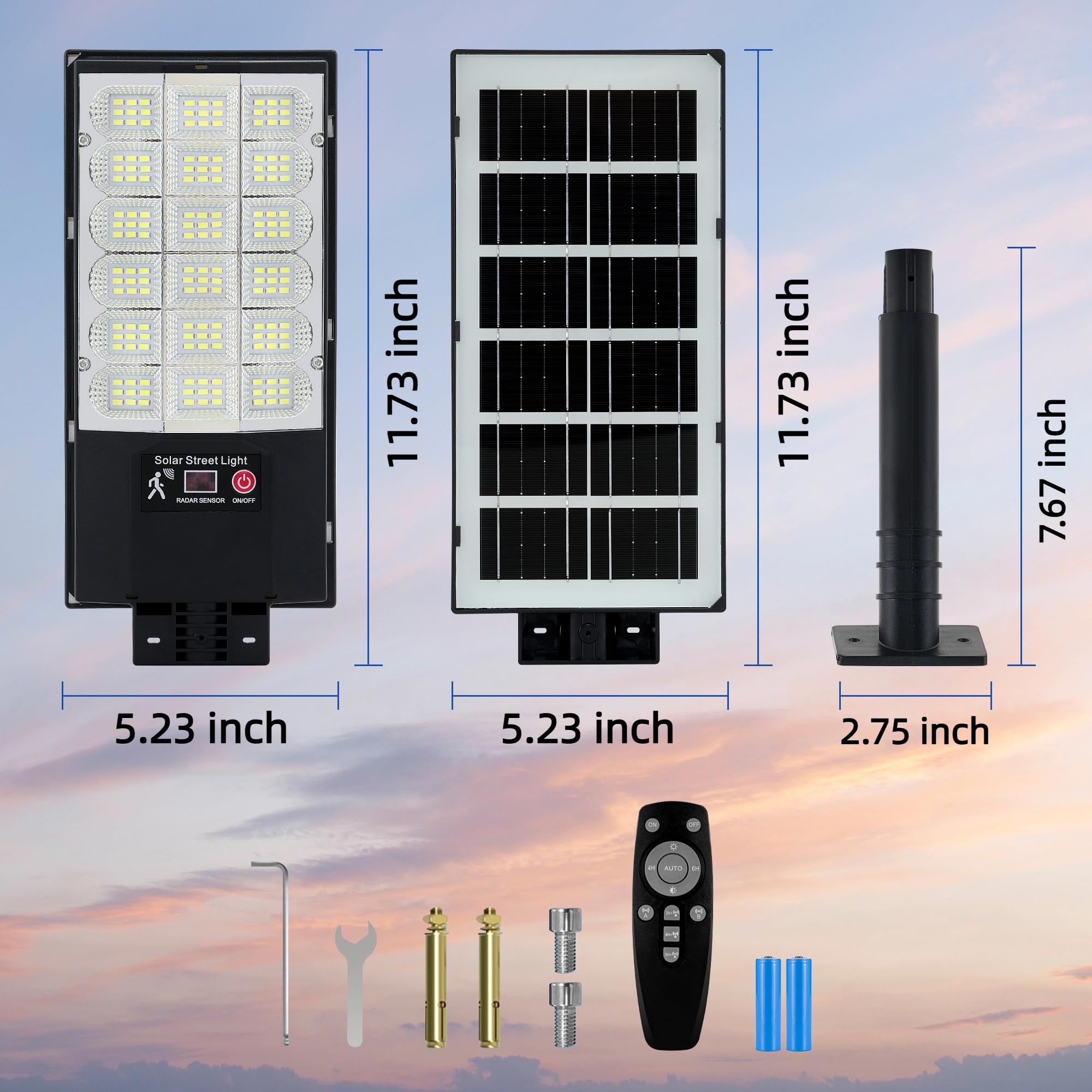 TFKK Solar Street Lights, Waterproof Motion Sensor, 6500K Dusk to Dawn, 4 Pack, Black, Model TFKK2502, Remote Control