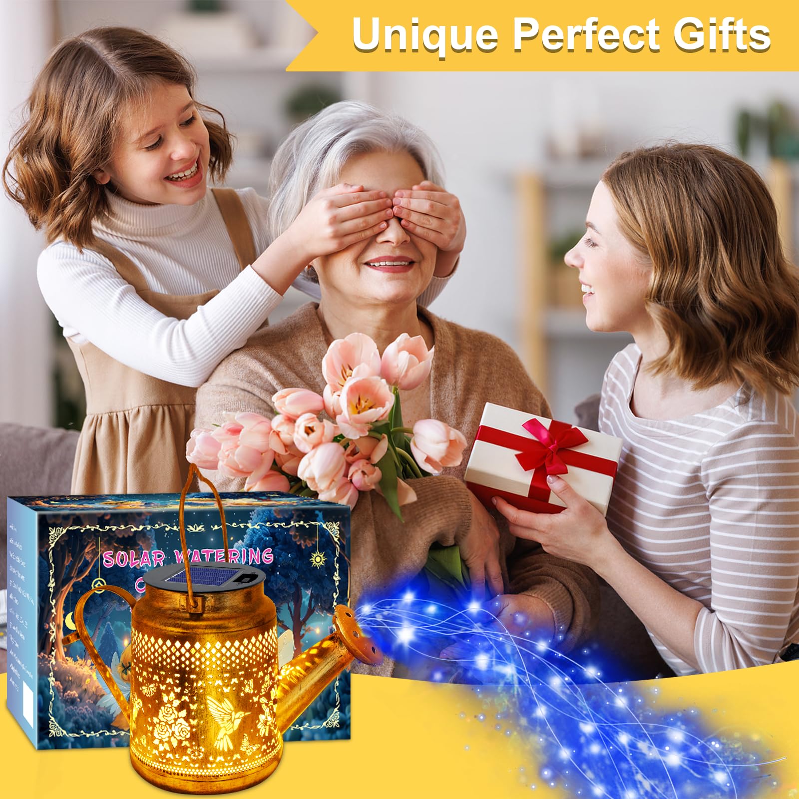 Solar Lights Outdoor Garden Decor, Hummingbird Hanging Watering Can Landscape Lights Waterproof Outside Decorations For Yard Fro