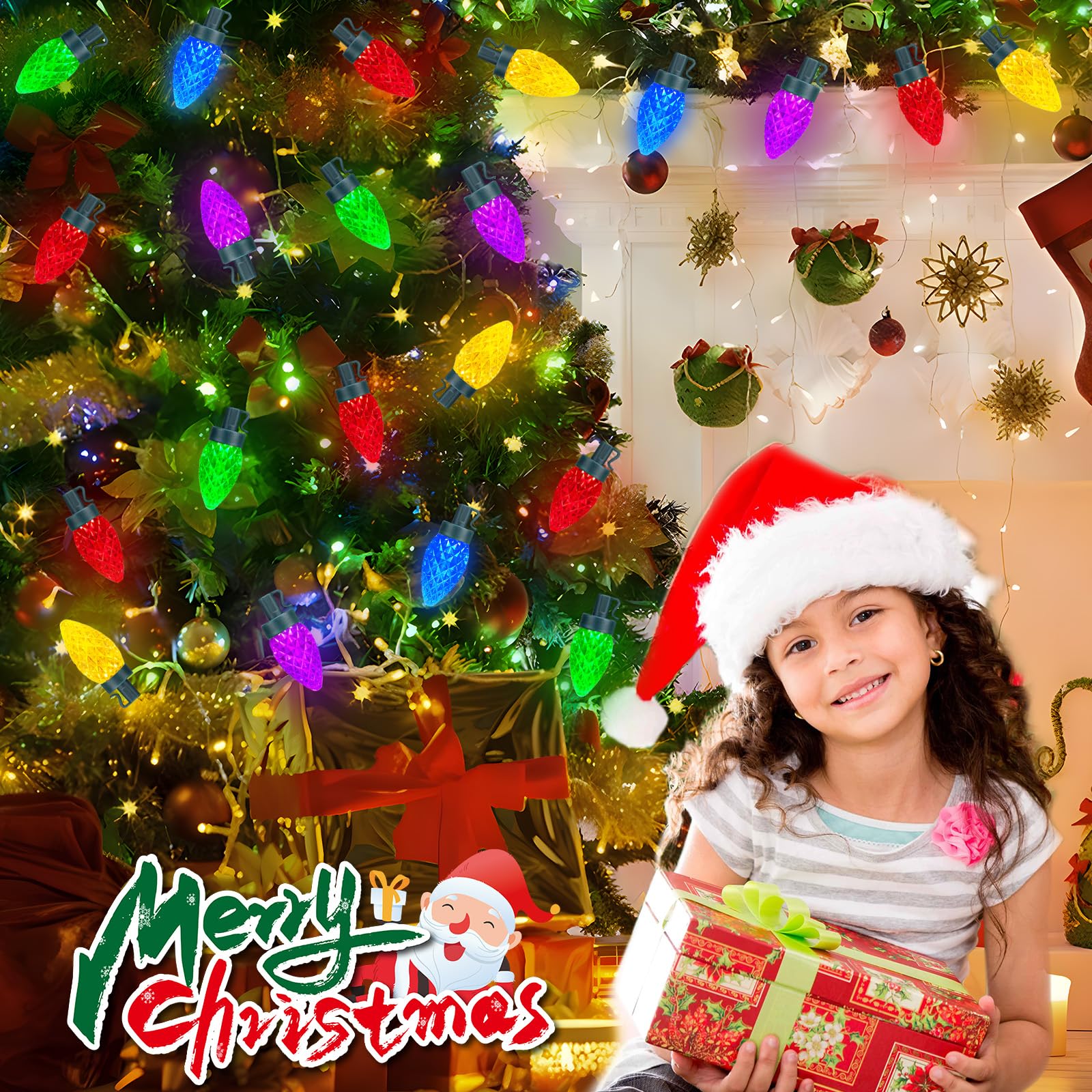 50 LED C7 Christmas Lights, 31.8FT C7 Christmas Strawberry String Lights Vintage Christmas LED String Lights Plug in Waterproof