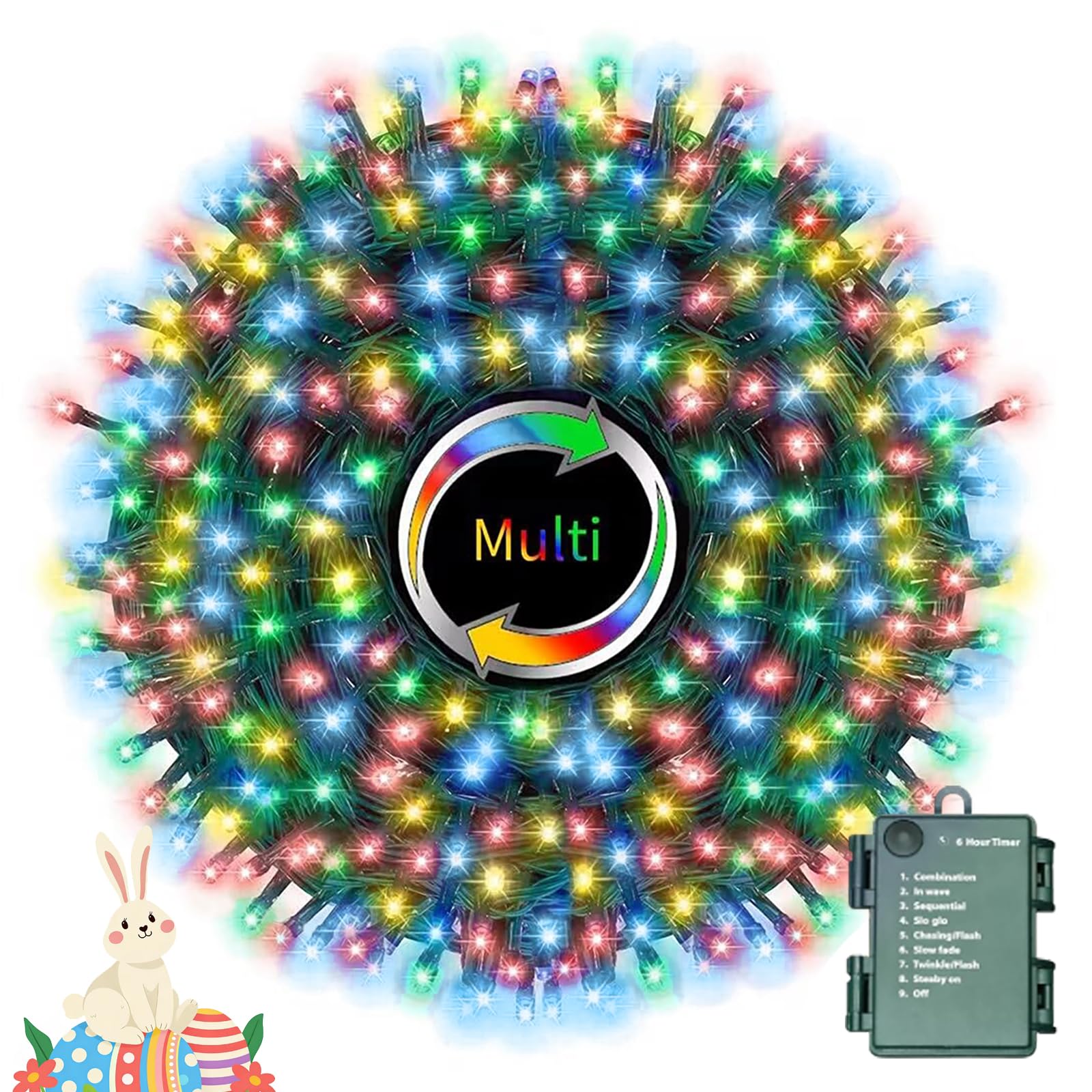 LAMPHOME 34.1FT 100 LED Multi-Colored Easter String Lights, Battery Operated 8 Modes Twinkle Lights Waterproof Easter Outdoor In