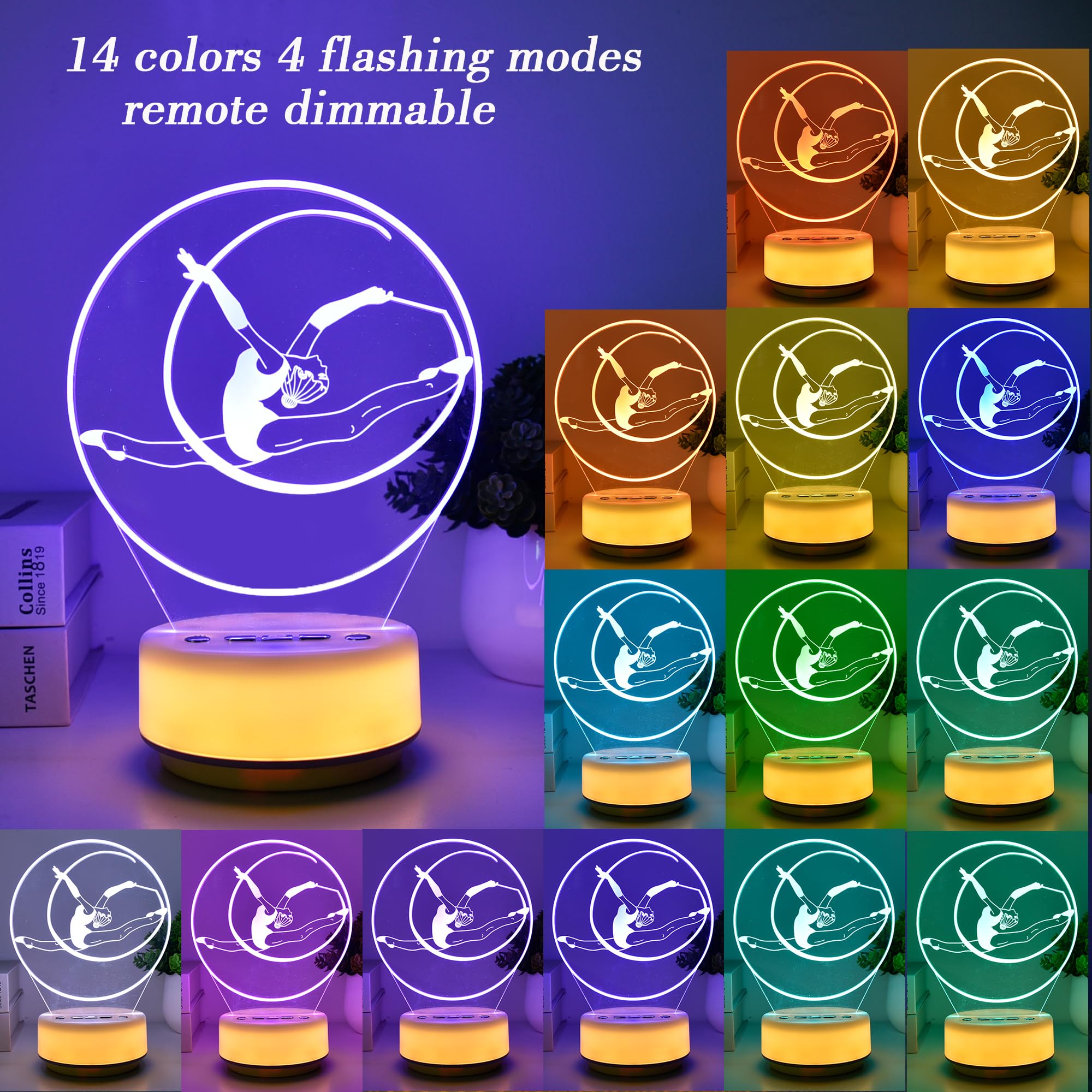 MTDYHY Gymnastics Night Light Sport Lights Gymnastics Stuff Gifts Gifts with 14 RGB Colors Remote Control Timer Dimmer, Fan Deco