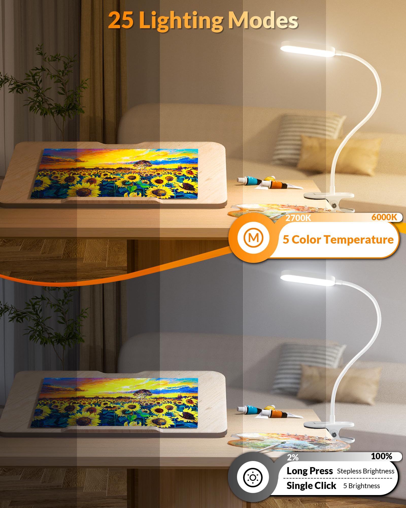 Lepower Clip On Light, 60 Led Reading Lights For Books In Bed, With 25+ Lighting Options, 3 Timer, Night Light Function, Eye-Car