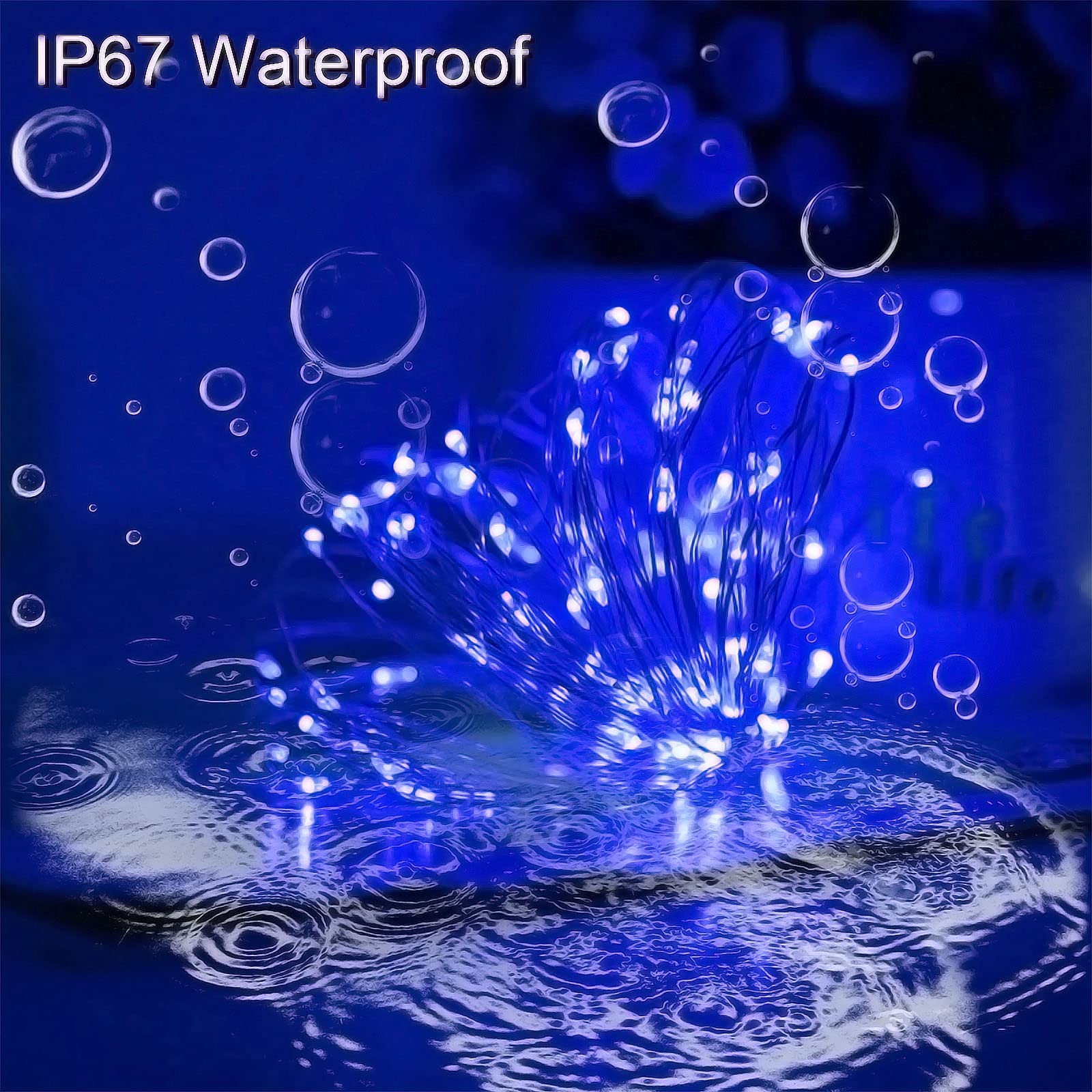 Yaozhou Solar Christmas String Lights Blue Outdoor Waterproof 100 Led(2 Pack) 8 Modes Copper String Lights Fairy Lights For Valentine'S Day Garden, Patio, Fence, Balcony, Outdoors(Blue 2Pcs