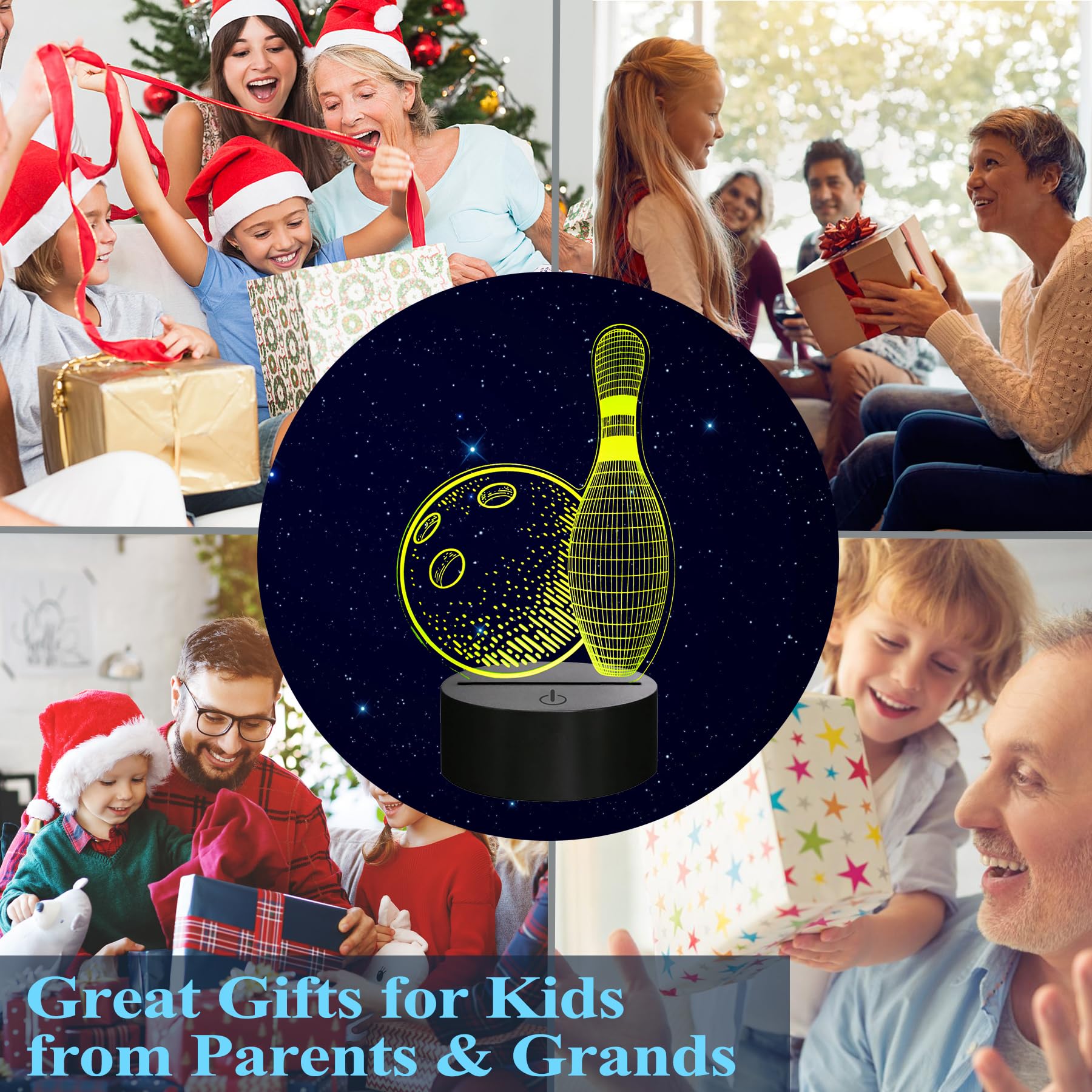 Posshe Bowling Night Light, Bowling Gifts 3D Illusion Lamp With 16 Colors Changing, Remote Control And Dimmable, Kids Boys Girls