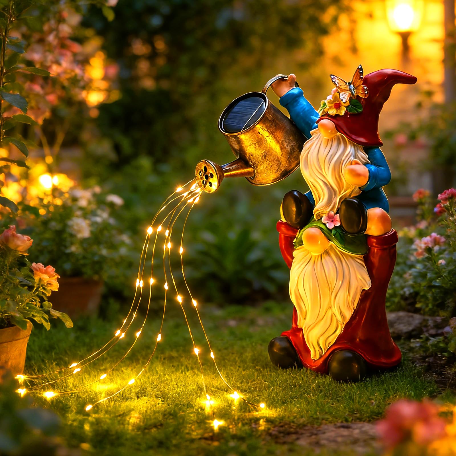 Brightown-Solar-Gnome-Garden-Decor-Statue with 36 LED Lights  Hand-Discomfortted Resin  IP65 Waterproof Outdoor Decor for Patio  Lawn & Yard Decorations  Unique Mothers Day Gifts for Mom