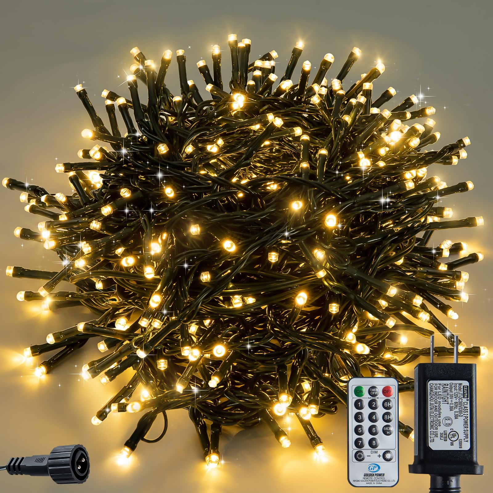 Clownya Christmas Lights 100ft 300 LEDs, 8 Modes, Warm White, Indoor Outdoor Plug-in Fairy Lights for Christmas Tree, Bedroom, C
