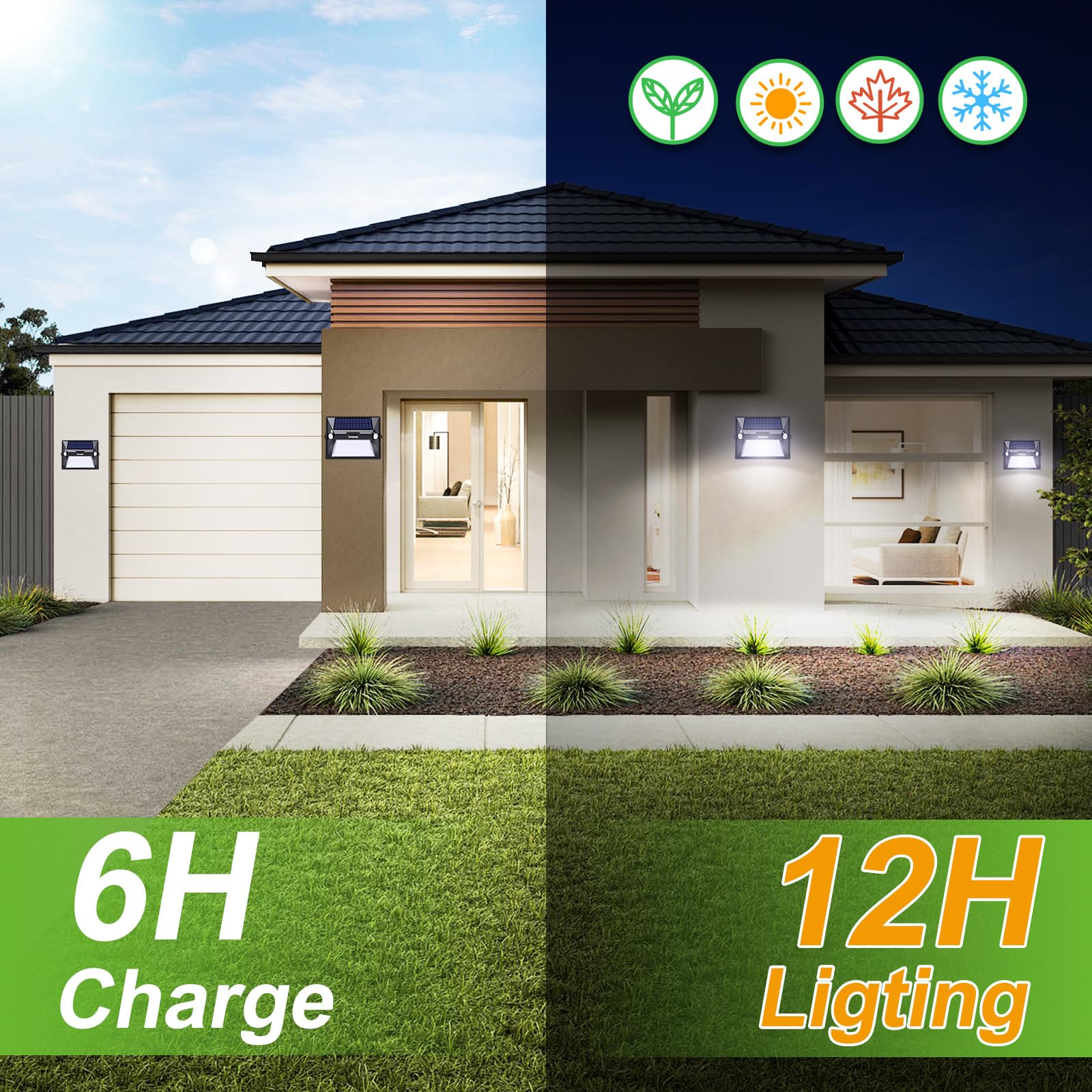 Intelamp Solar Motion Sensor Lights - Outdoor Fence & Garden Lights With 5 Modes, Remote Control Programming