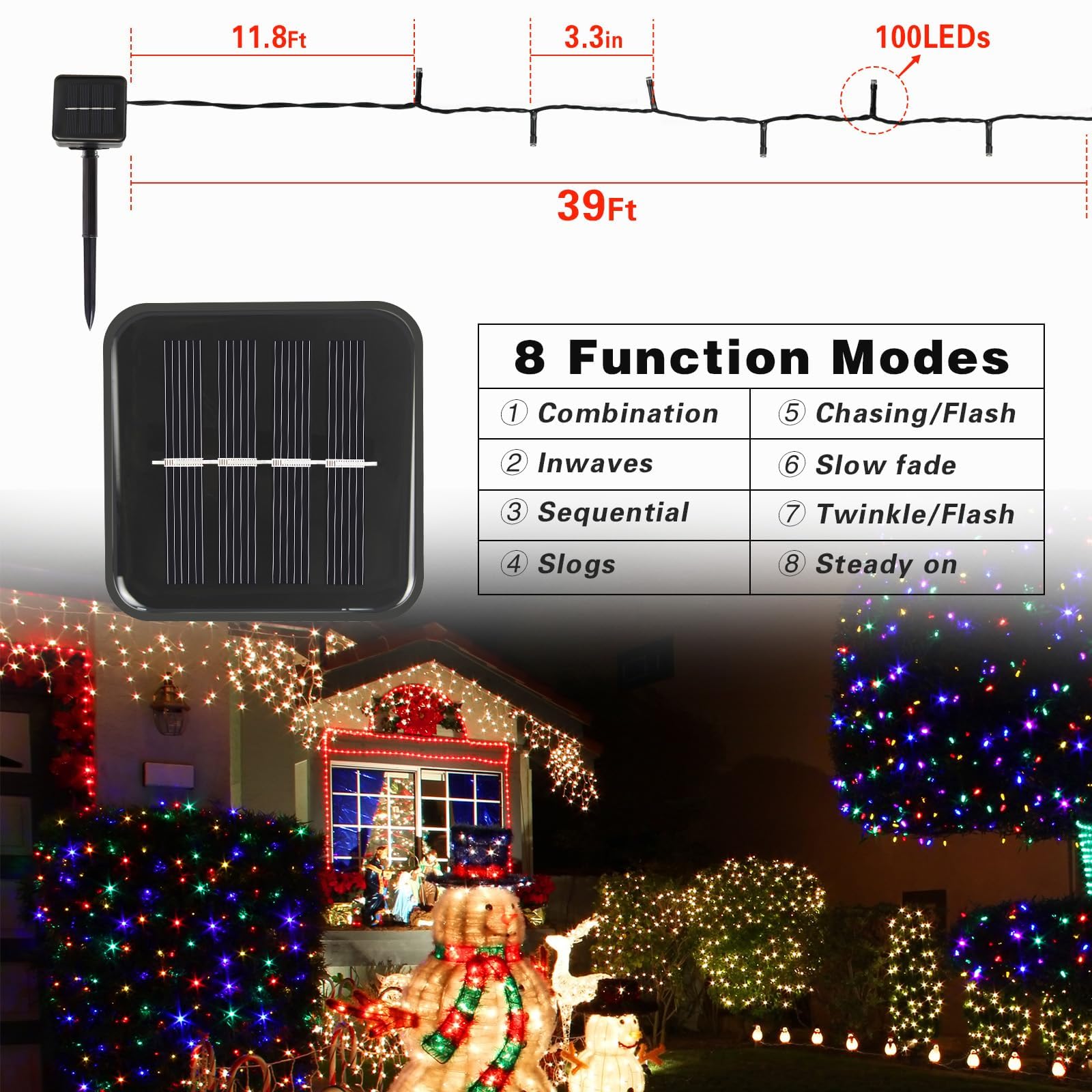 Syouhome 2 Pack Solar String Lights Outdoor, 200 Led Extra-Long 78 Ft Solar Christmas Lights Outdoor With 8 Lighting Modes, Ip65