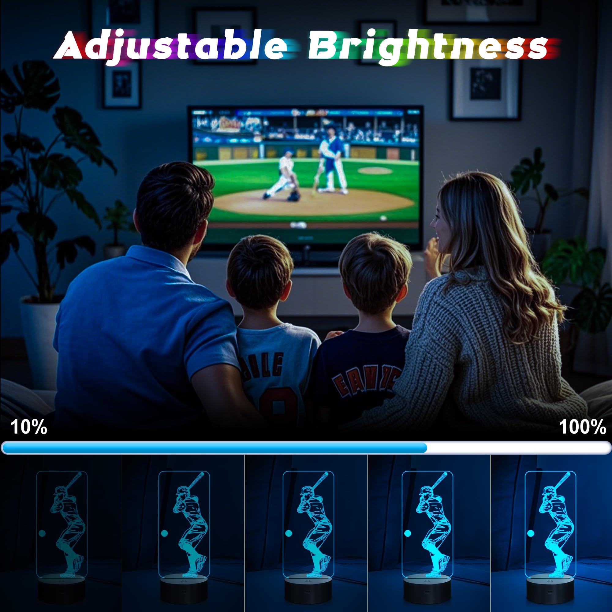 CoolGift Mart 3D LED Baseball Night Light with Remote Control, Acrylic, Multicolor, Model FS-2810-9999